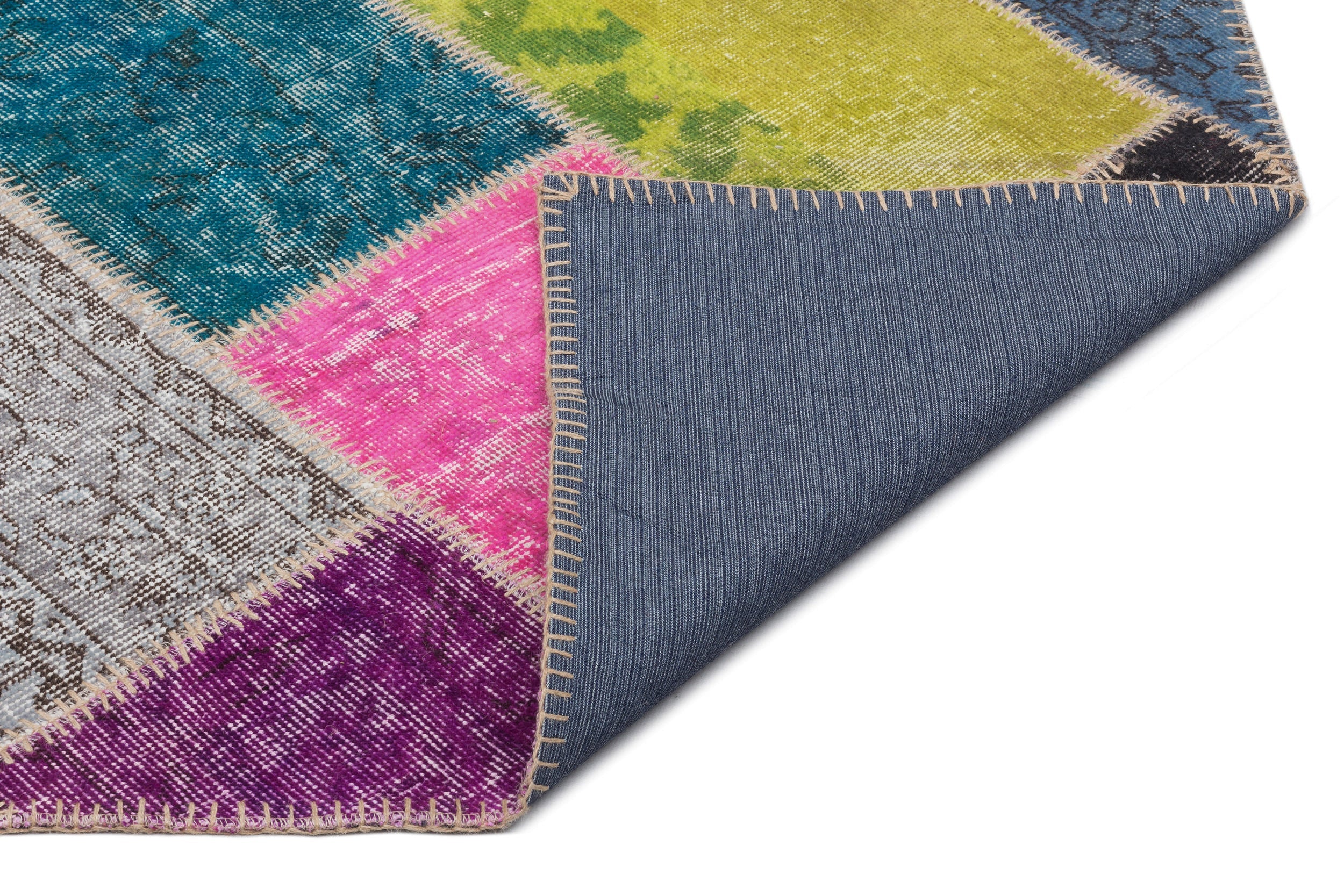 Iskece 22085 Beige Patchwork Wool Handmade Area Rug 5'3" x 7'7"