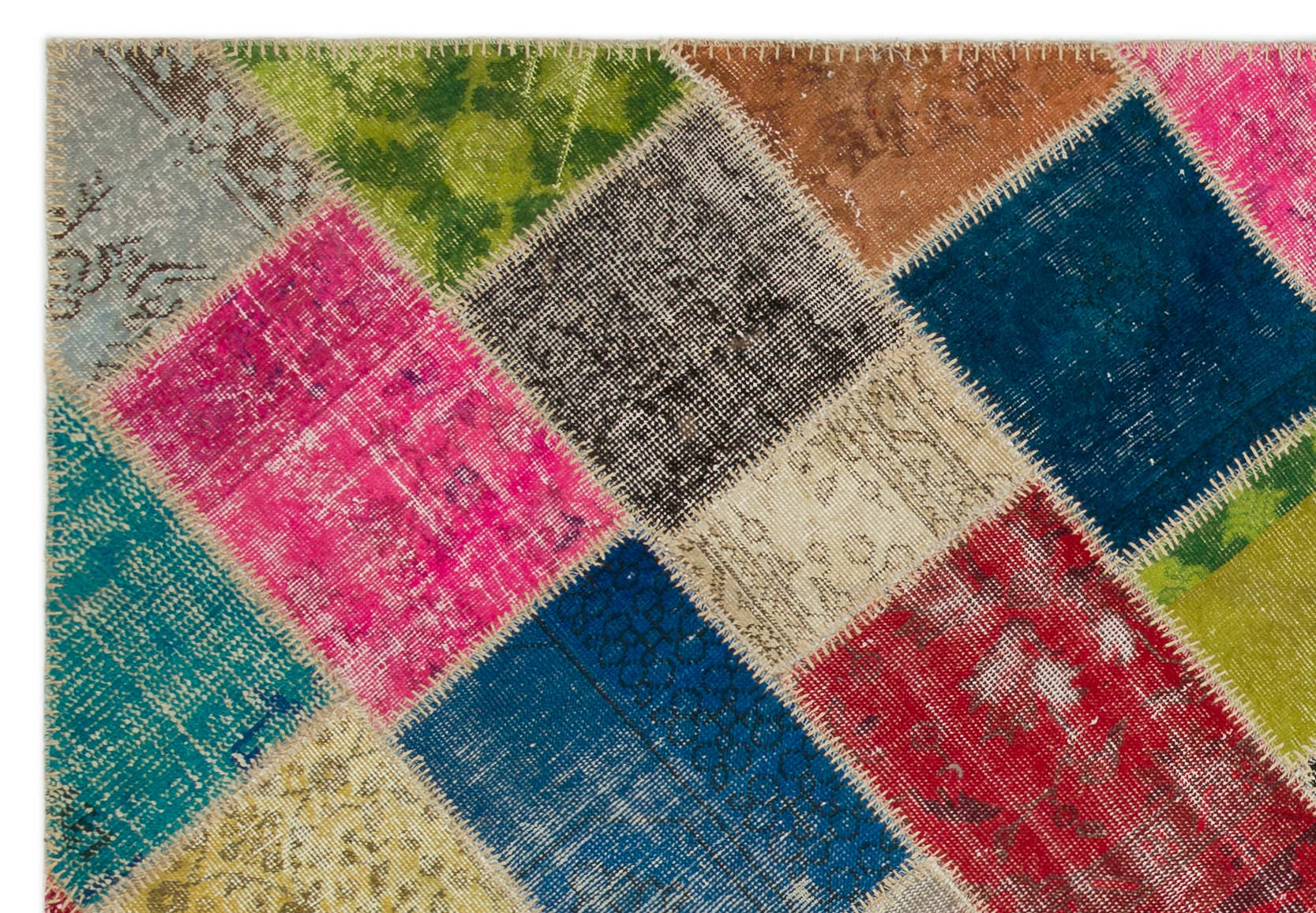Iskece 22085 Beige Patchwork Wool Handmade Area Rug 5'3" x 7'7"