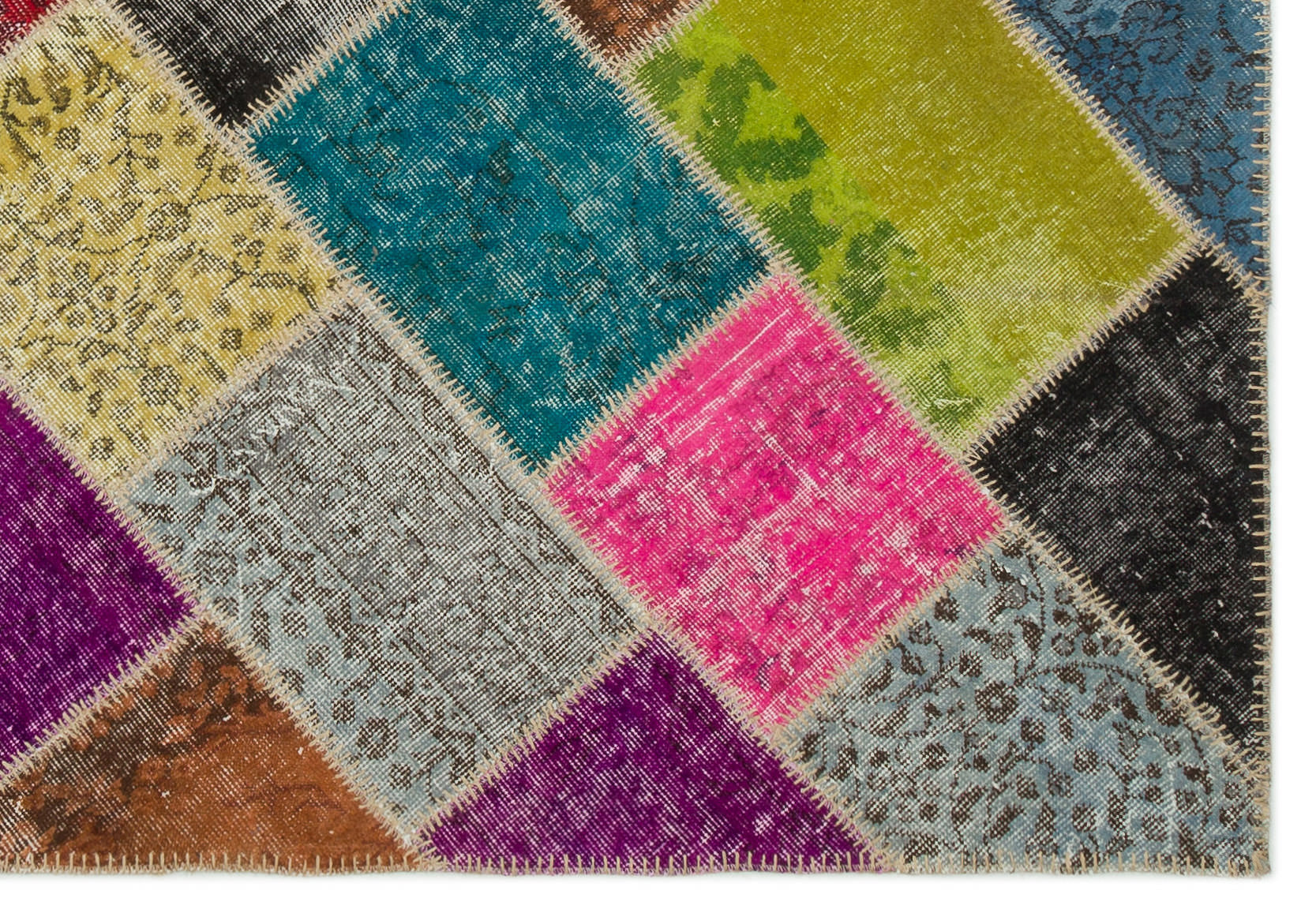 Iskece 22085 Beige Patchwork Wool Handmade Area Rug 5'3" x 7'7"