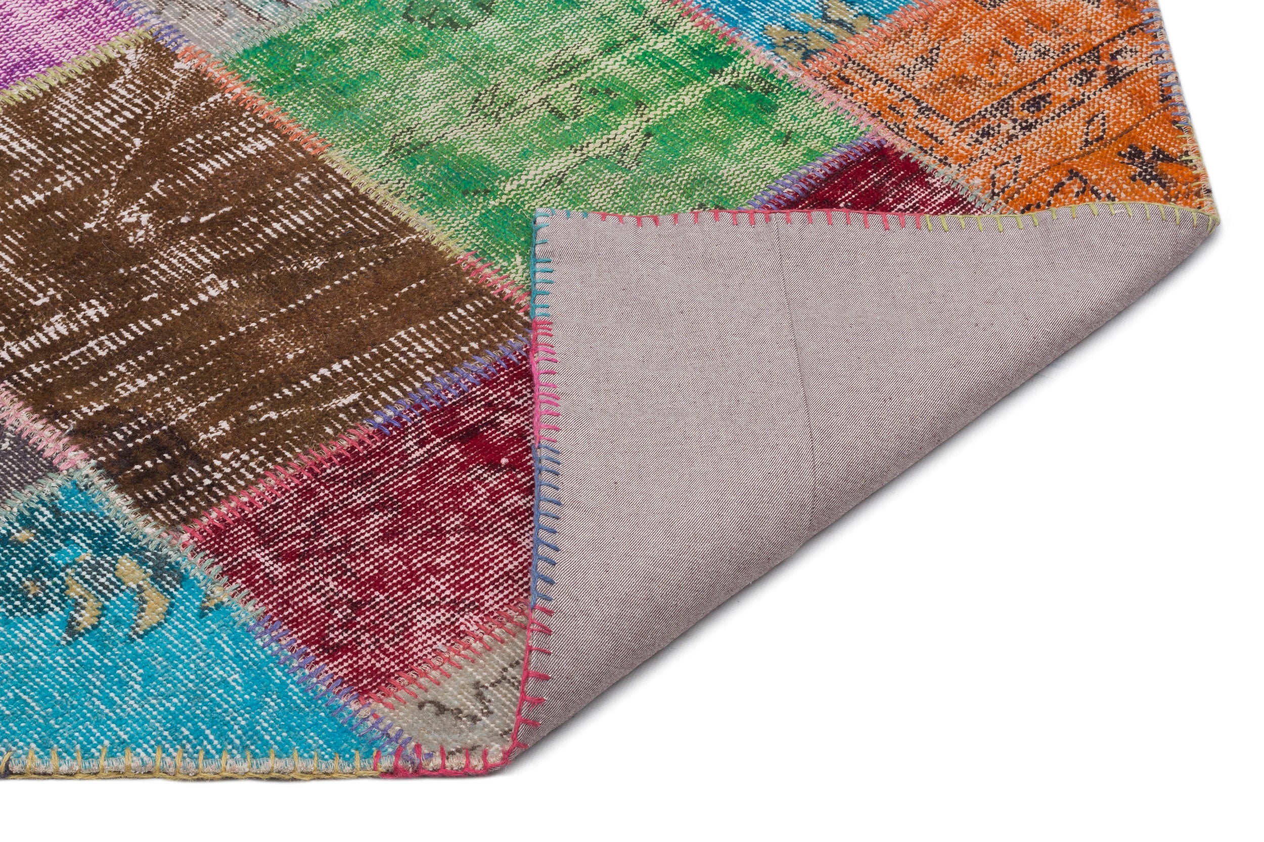 Iskece 22087 Beige Patchwork Wool Handmade Area Rug 5'3" x 7'7"
