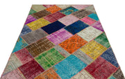 Iskece 22087 Beige Patchwork Wool Handmade Area Rug 5'3" x 7'7"