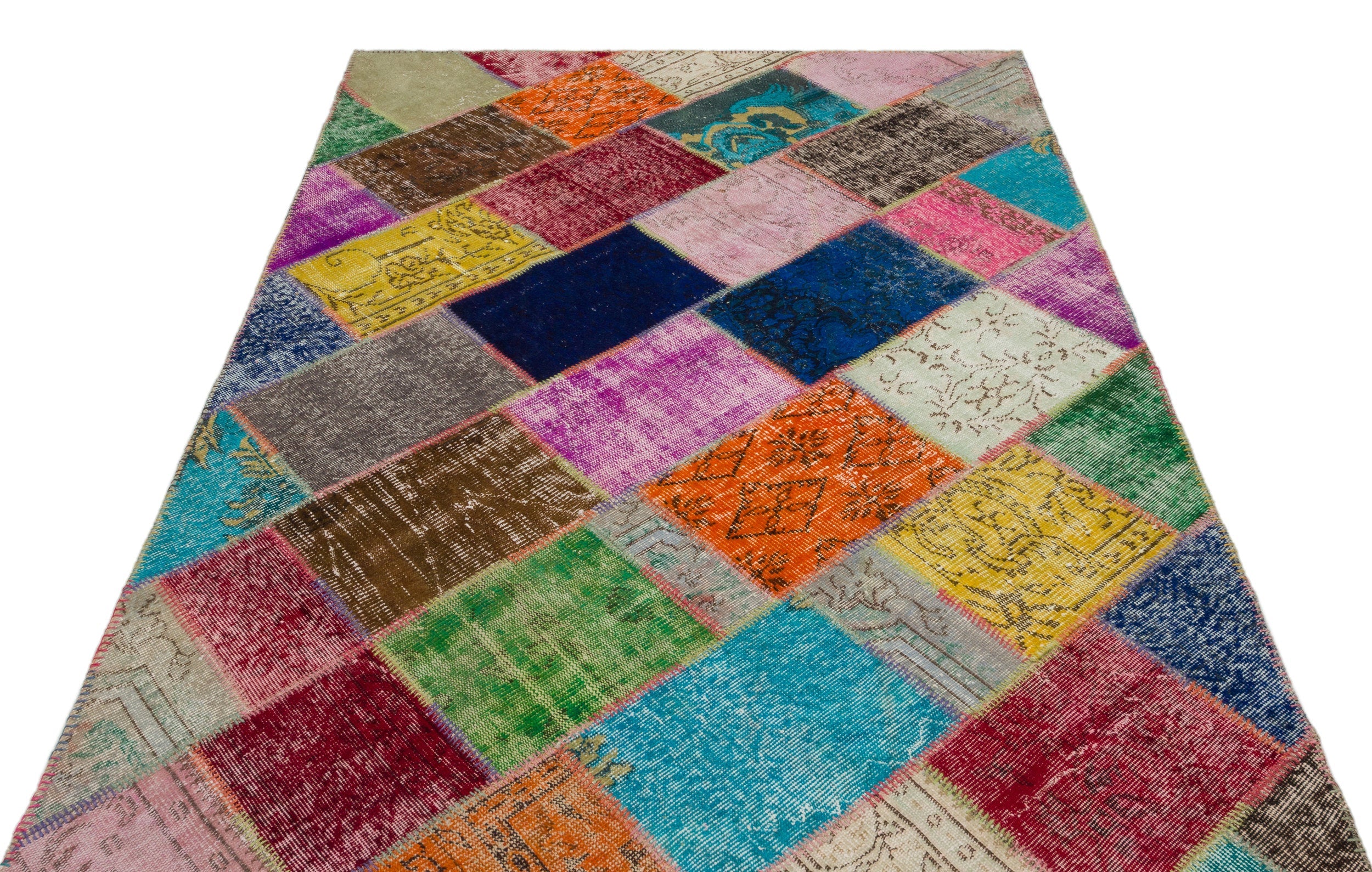 Iskece 22087 Beige Patchwork Wool Handmade Area Rug 5'3" x 7'7"