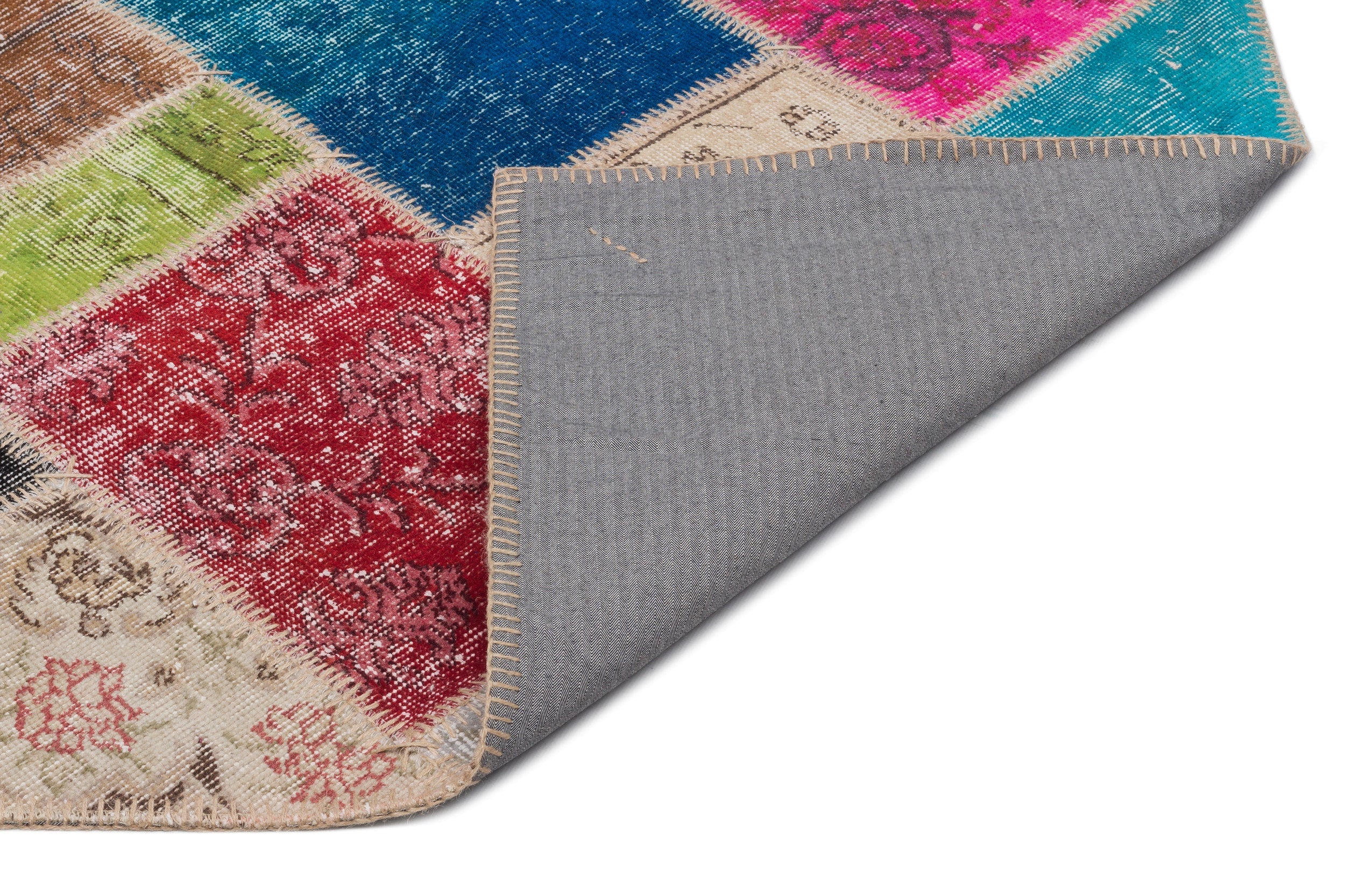 Iskece 22088 Beige Patchwork Wool Handmade Area Rug 5'3" x 7'7"