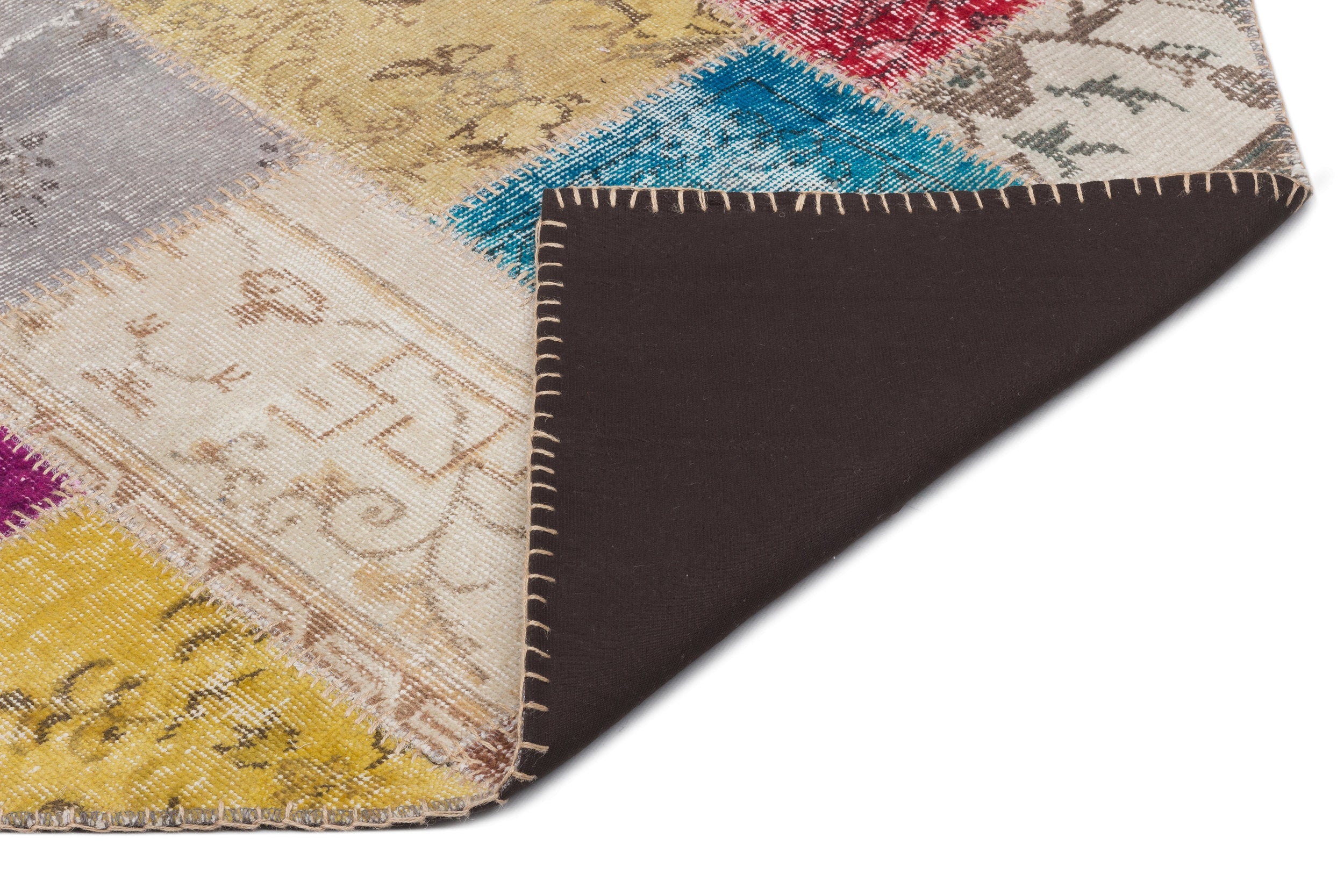 Iskece 22089 Beige Patchwork Wool Handmade Area Rug 5'3" x 7'7"