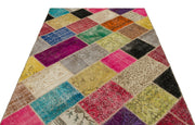 Iskece 22089 Beige Patchwork Wool Handmade Area Rug 5'3" x 7'7"