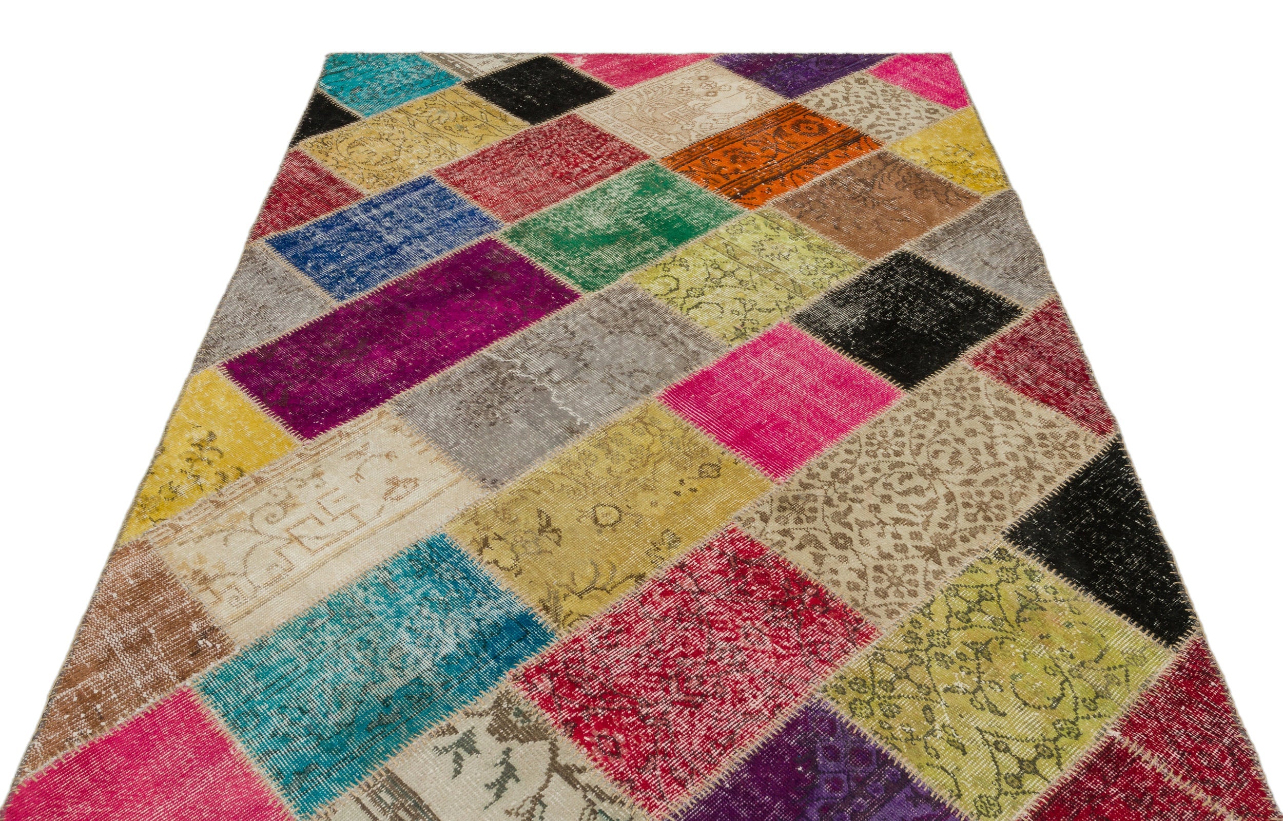 Iskece 22089 Beige Patchwork Wool Handmade Area Rug 5'3" x 7'7"