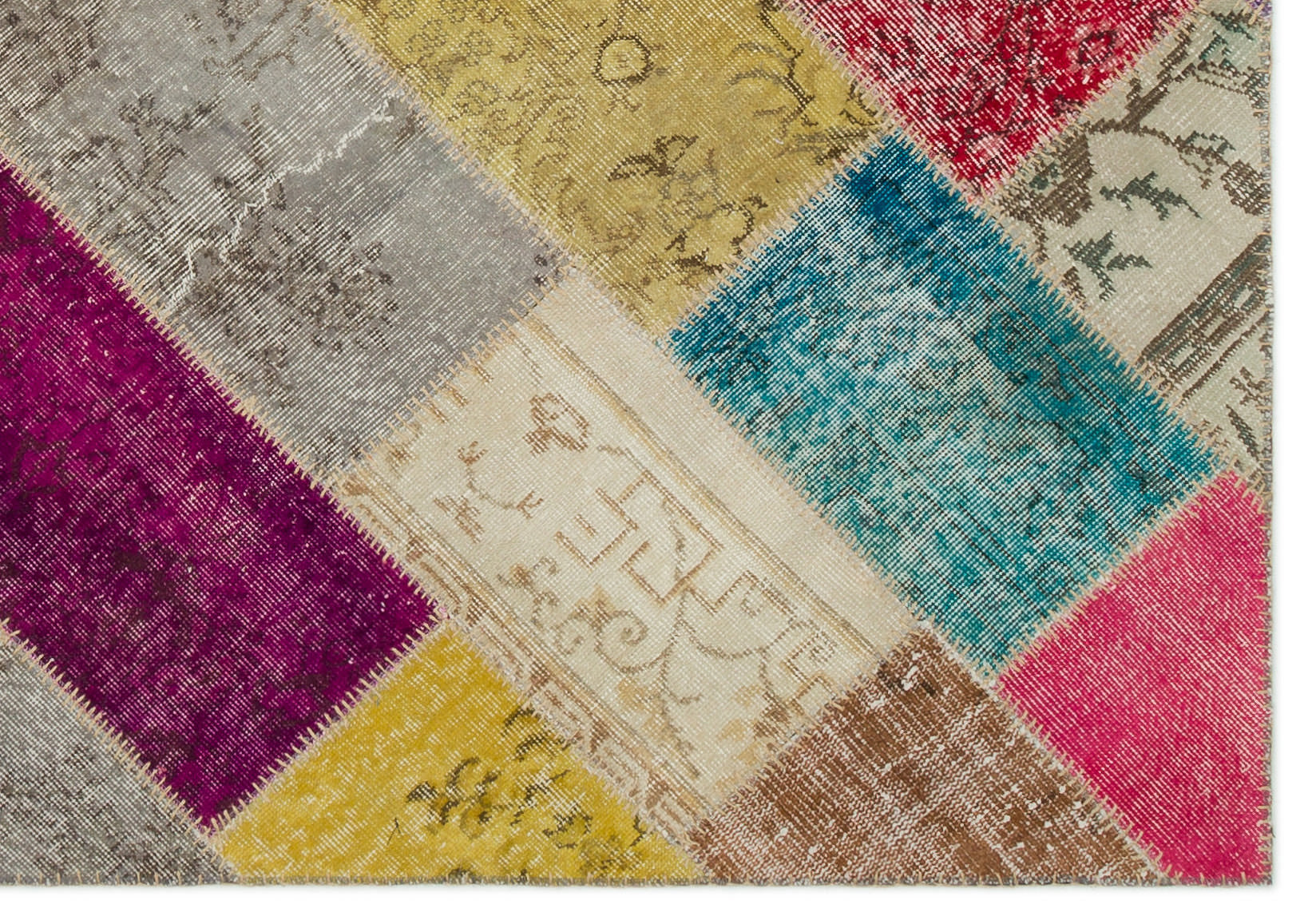 Iskece 22089 Beige Patchwork Wool Handmade Area Rug 5'3" x 7'7"