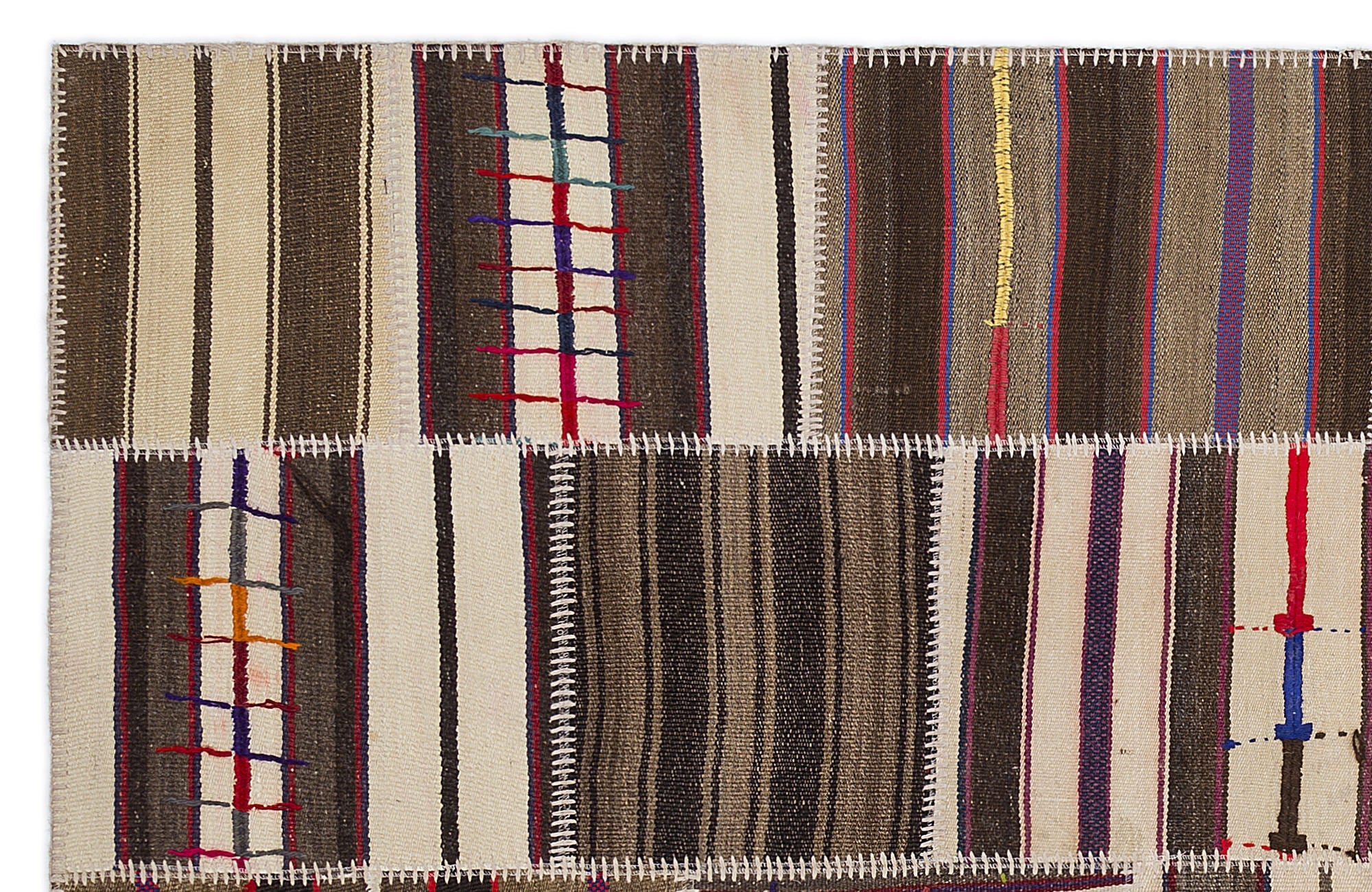 Teselya 2208 Beige Striped Wool Handmade Area Rug 5'3" x 7'7"