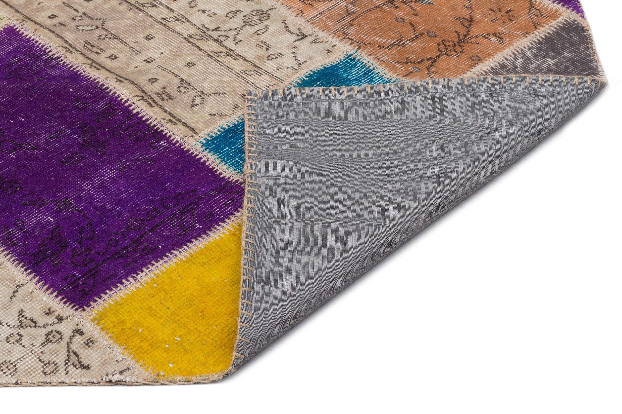 Iskece 22094 Beige Patchwork Wool Handmade Area Rug 5'3" x 7'7"