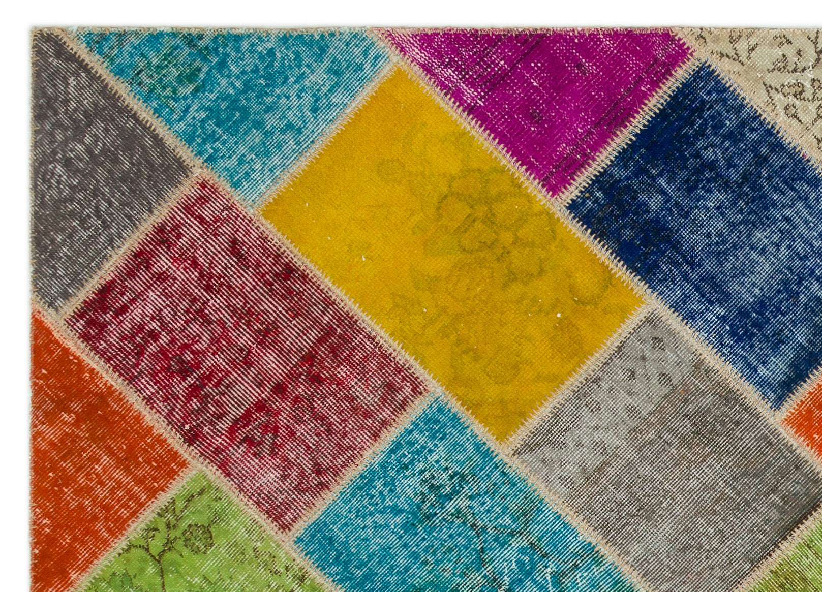 Iskece 22094 Beige Patchwork Wool Handmade Area Rug 5'3" x 7'7"