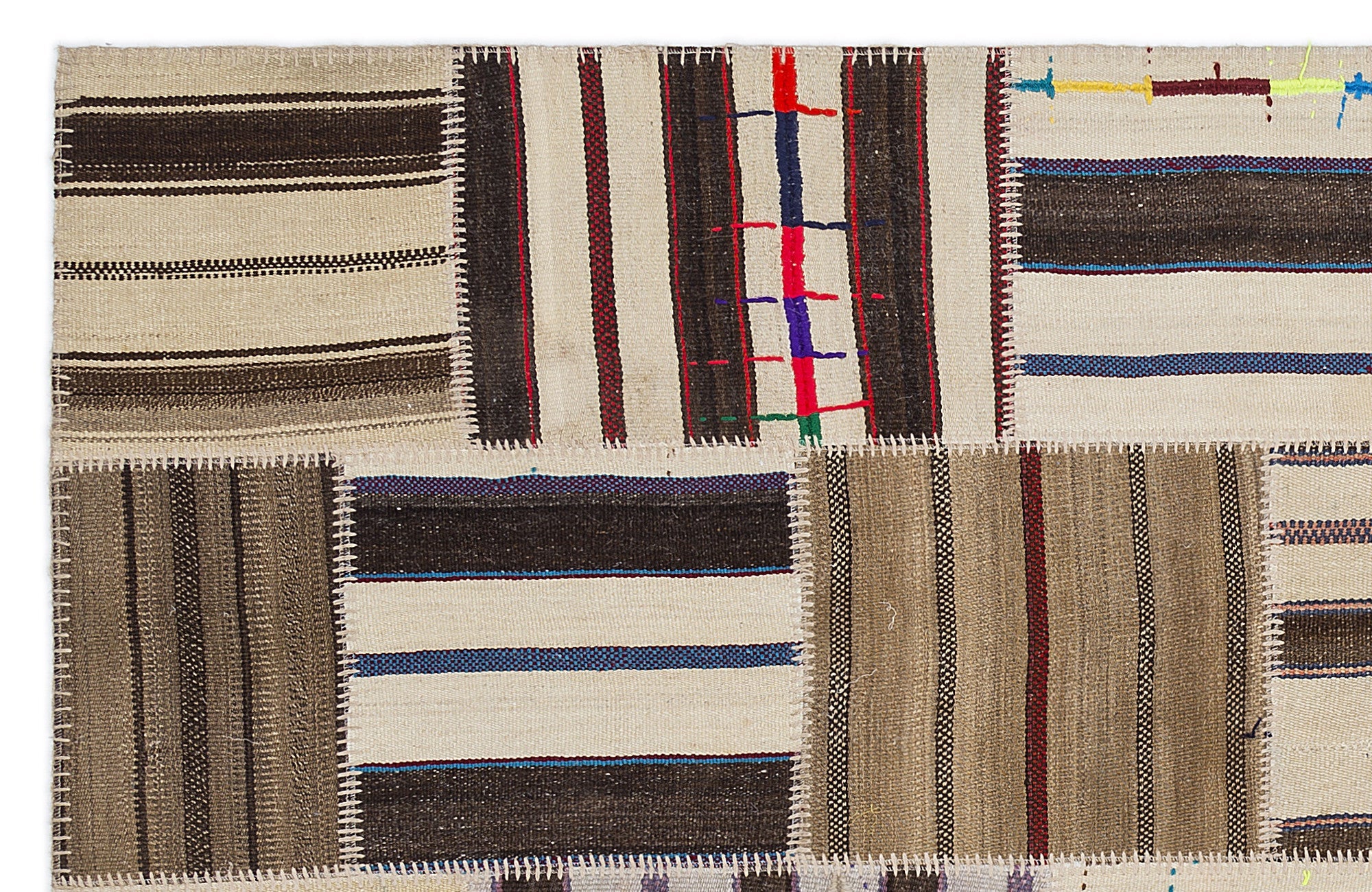 Teselya 2209 Beige Striped Wool Handmade Area Rug 5'3" x 7'7"