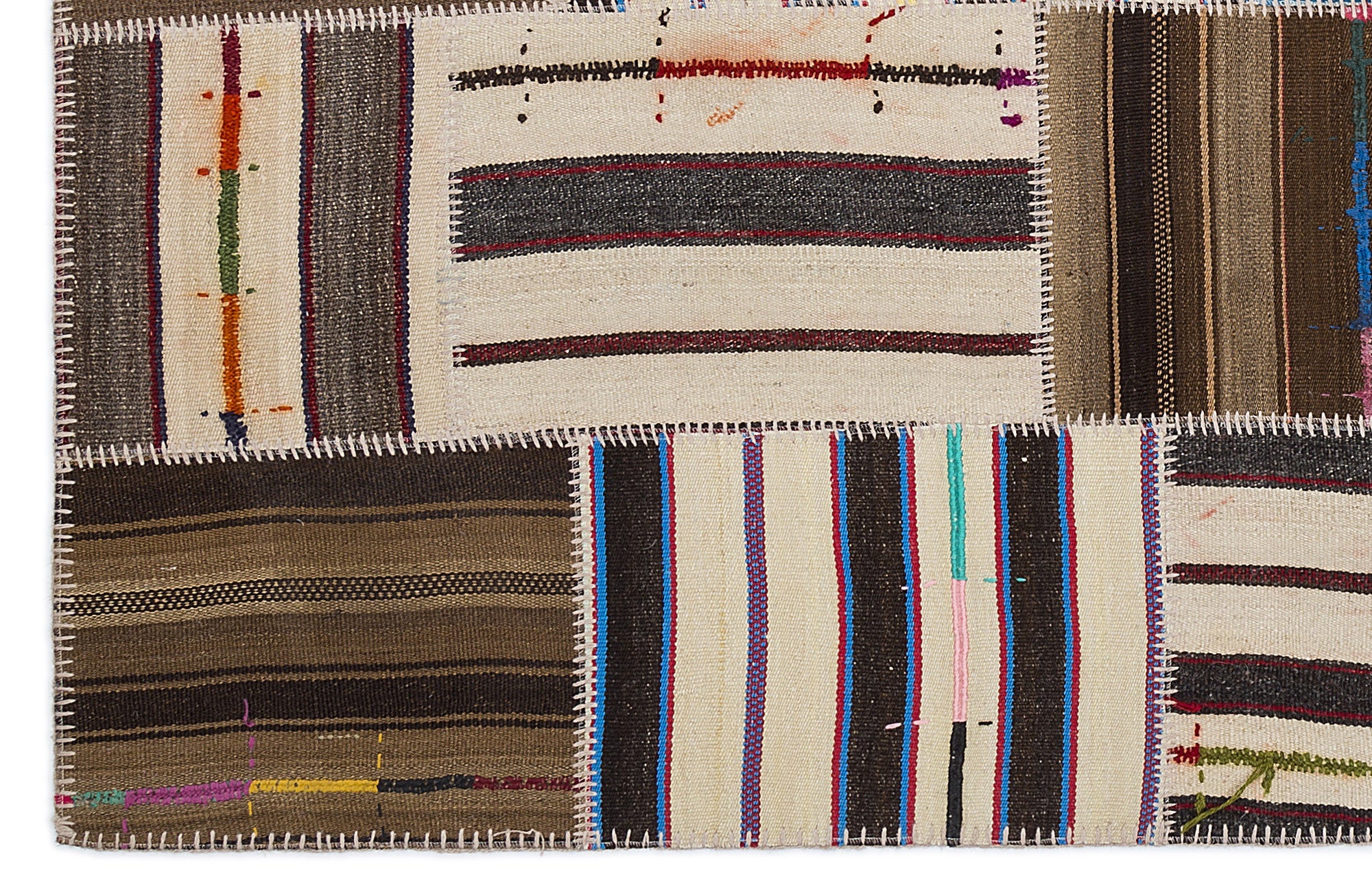 Teselya 2210 Beige Striped Wool Handmade Area Rug 5'3" x 7'7"