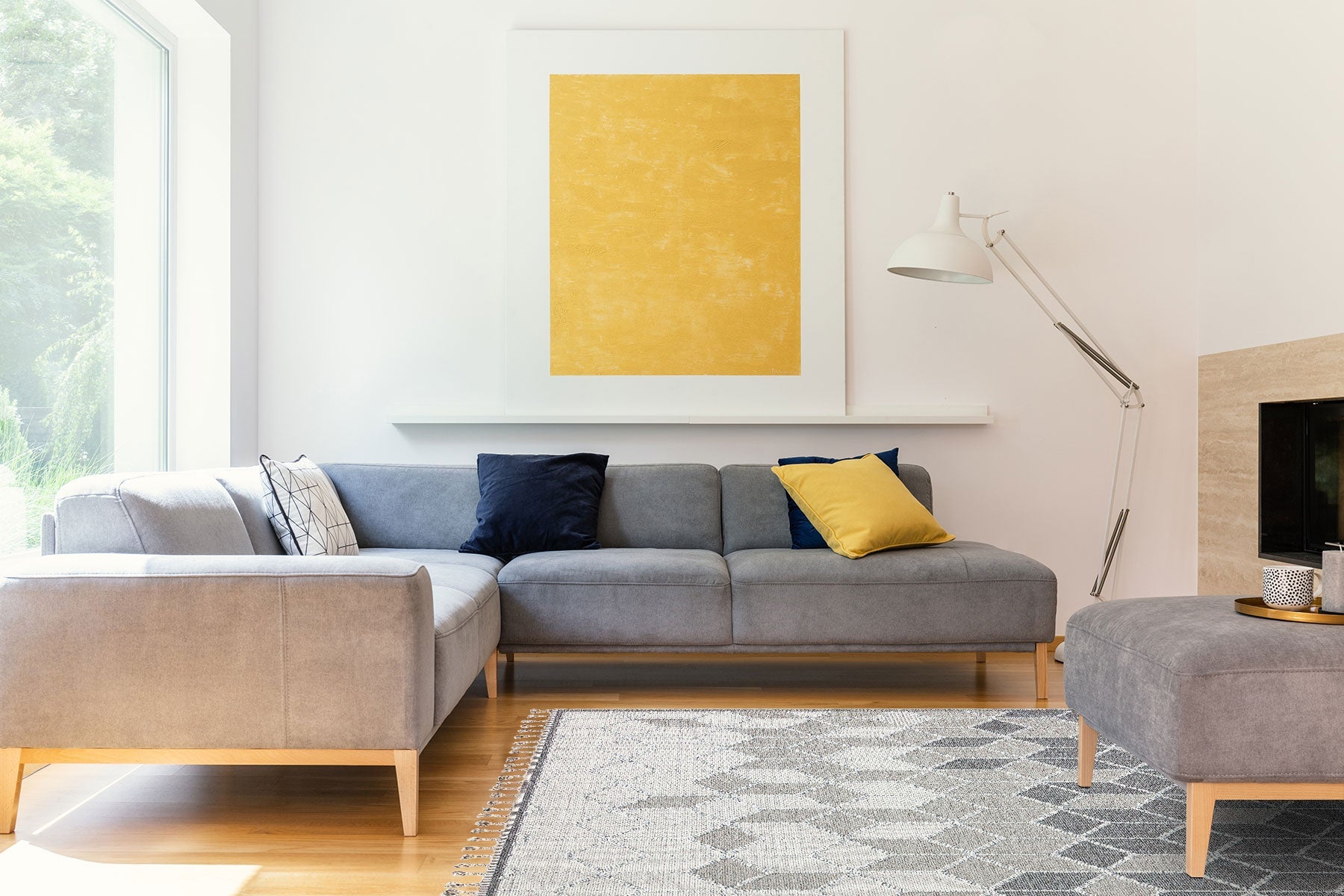 Grey Geometric Area Rug - Jute Machine Made Rug | Antislip, Dust Free Carpet