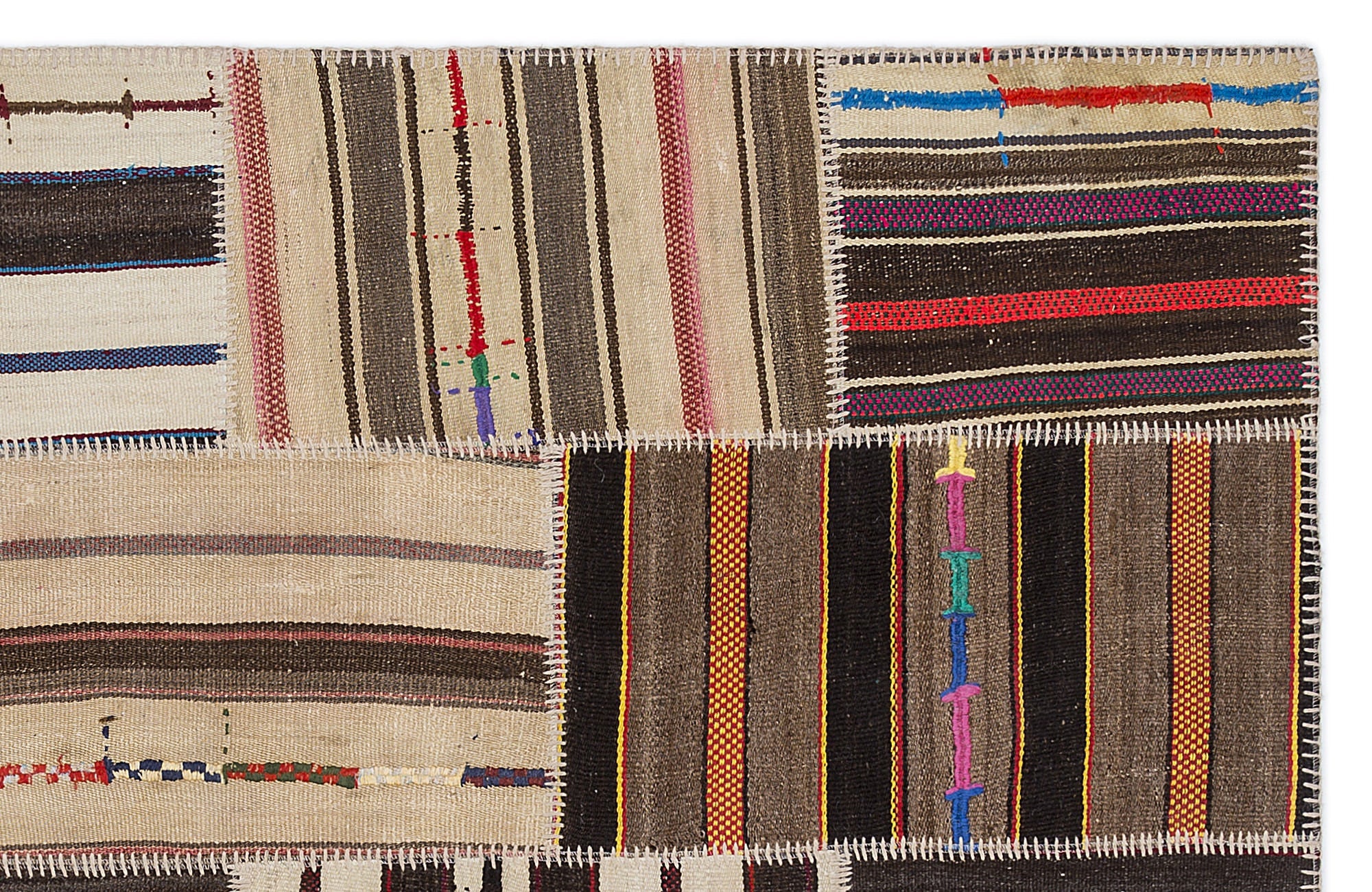 Teselya 2211 Brown Striped Wool Handmade Area Rug 5'3" x 7'7"