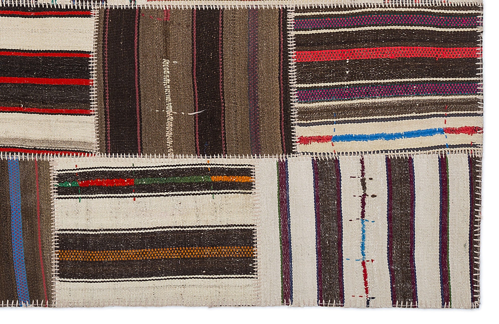 Teselya 2212 Brown Striped Wool Handmade Area Rug 5'3" x 7'7"