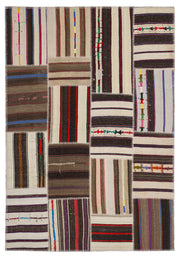 Teselya 2212 Brown Striped Wool Handmade Area Rug 5'3" x 7'7"