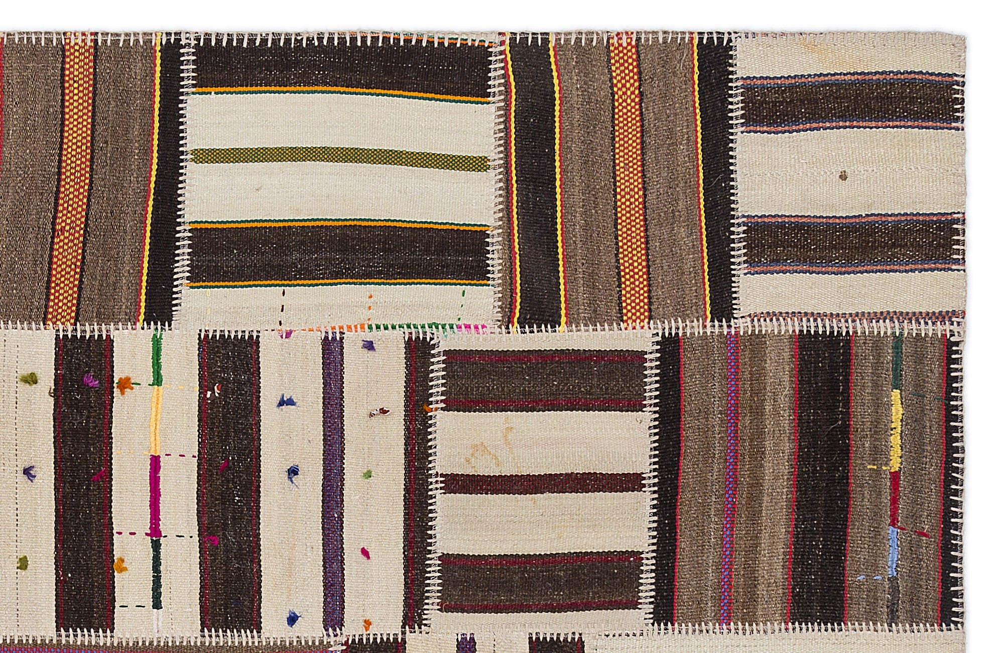 Teselya 2213 Beige Striped Wool Handmade Area Rug 5'3" x 7'7"