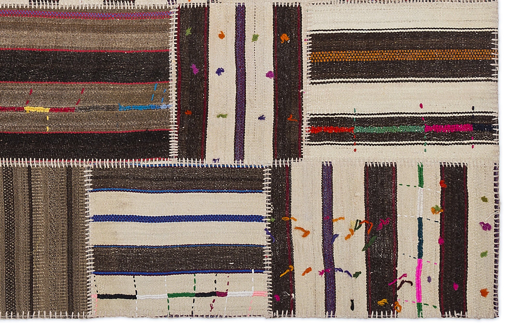 Teselya 2213 Beige Striped Wool Handmade Area Rug 5'3" x 7'7"