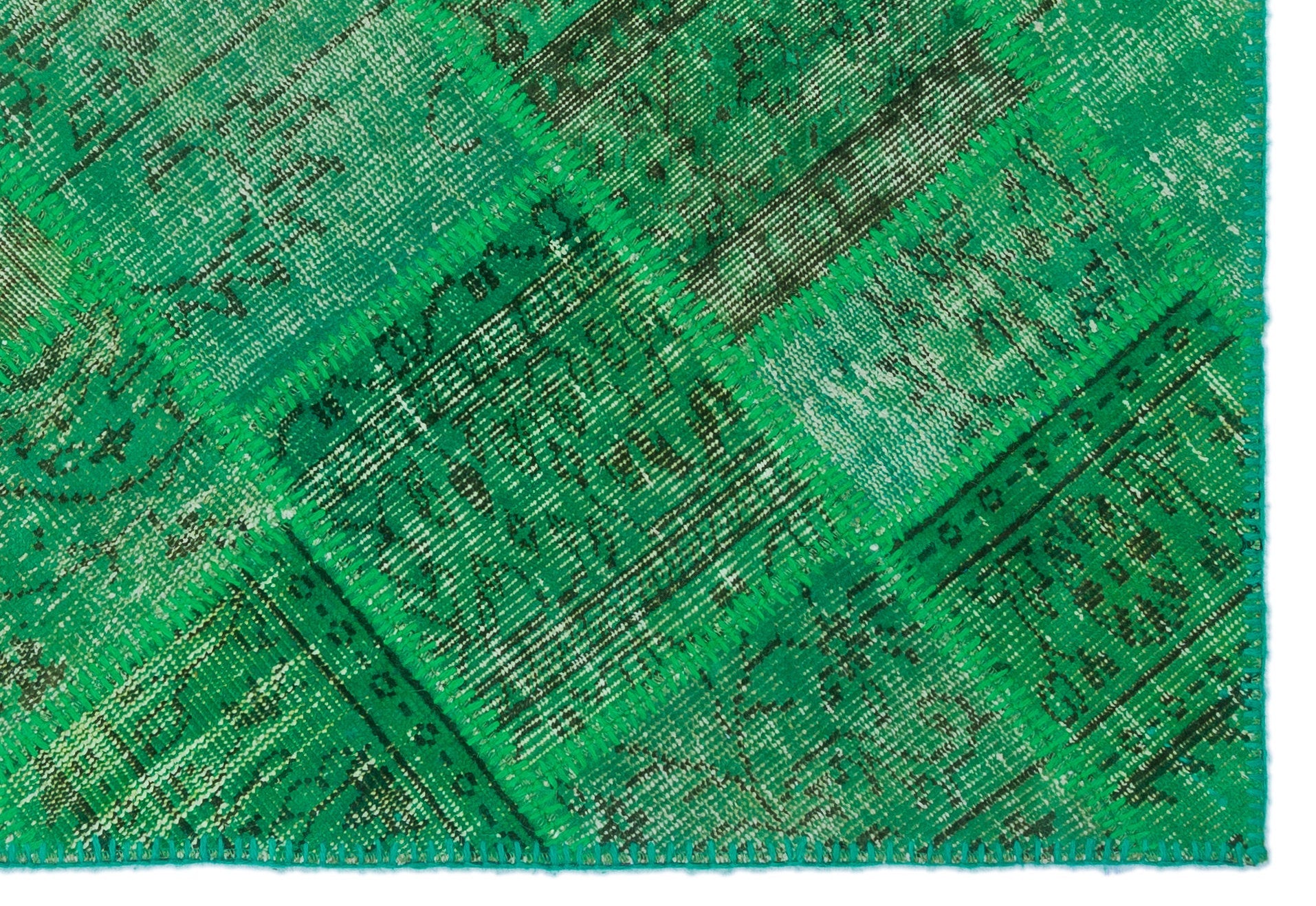 Iskece 22147 Green Vintage Wool Handmade Area Rug 3'11" x 5'11"