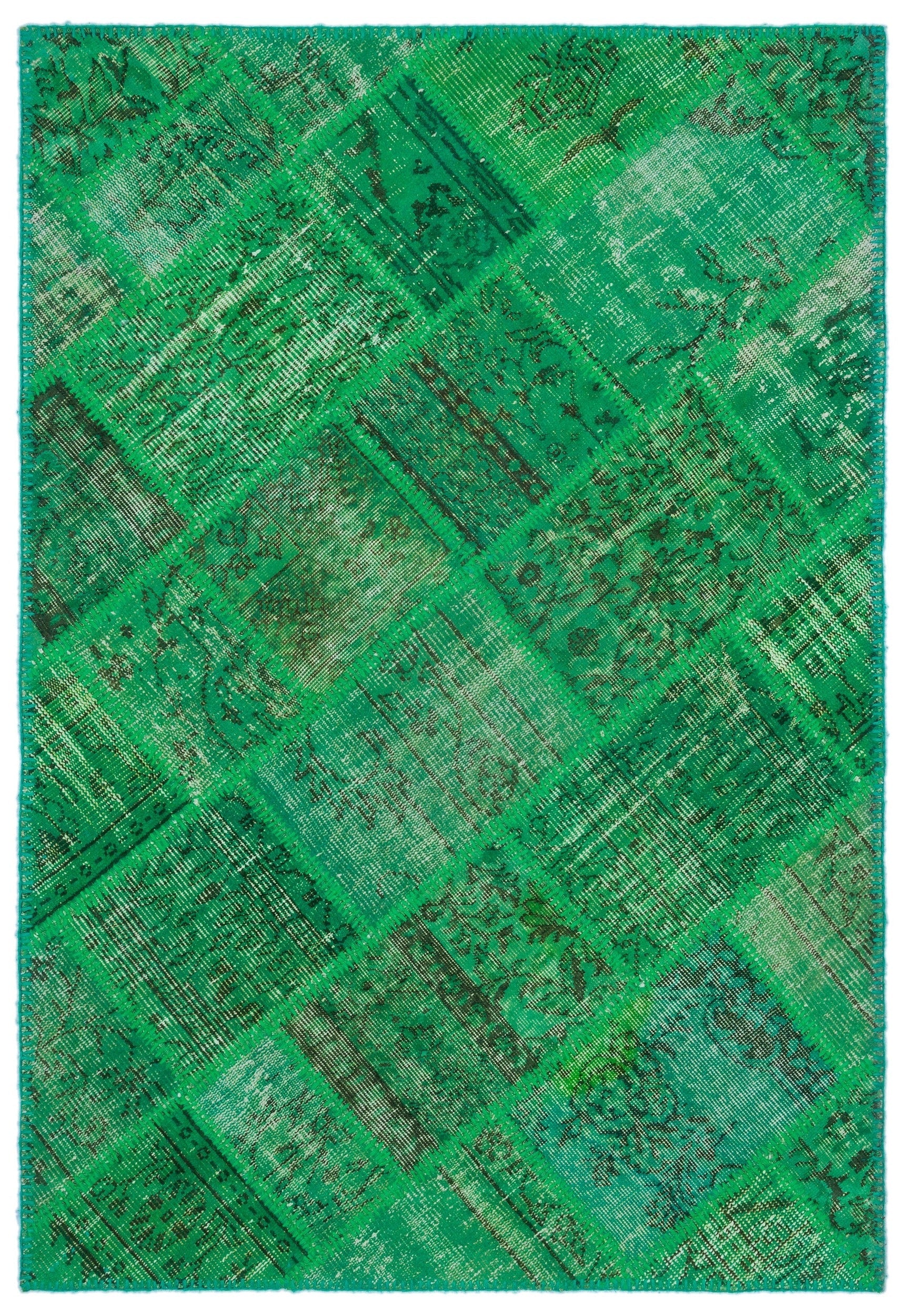 Iskece 22147 Green Vintage Wool Handmade Area Rug 3'11" x 5'11"