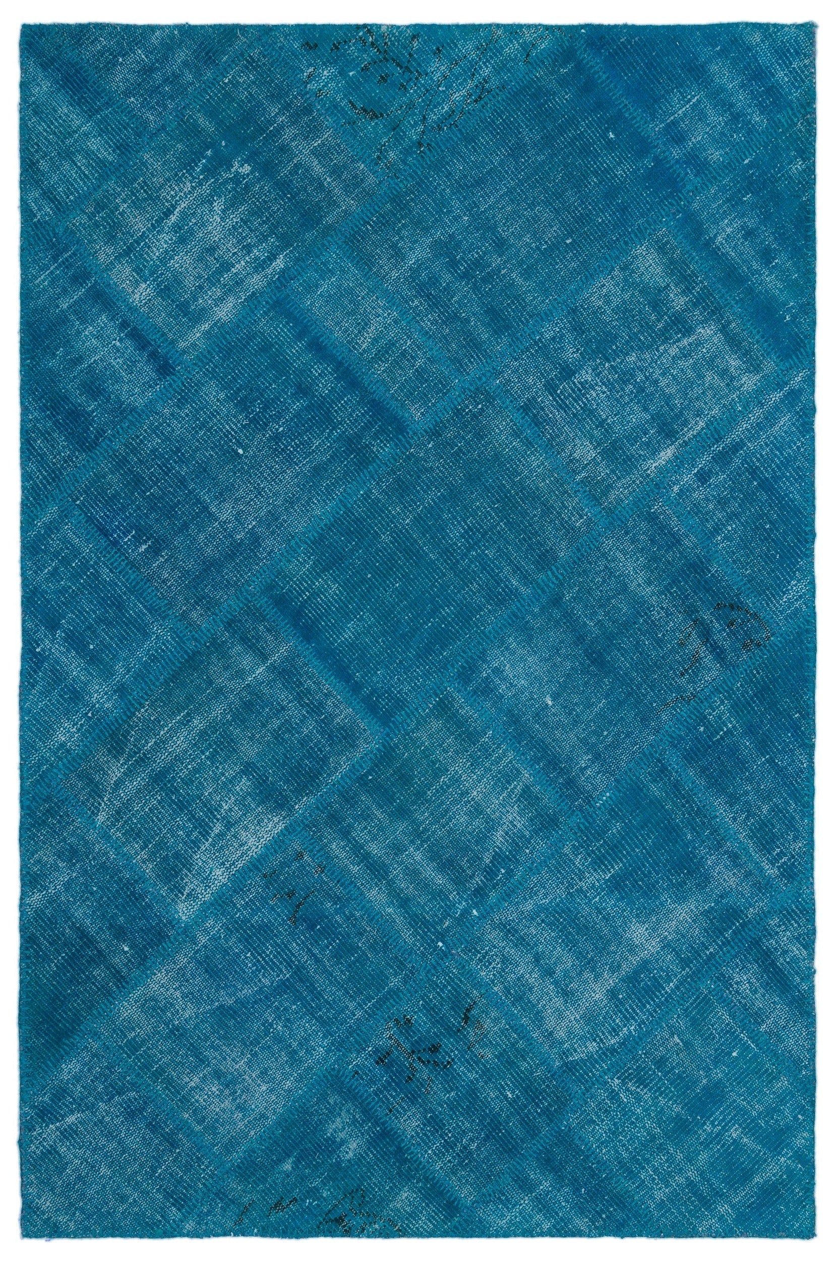 Iskece 22154 Blue Patchwork Wool Handmade Area Rug 3'11" x 5'11"