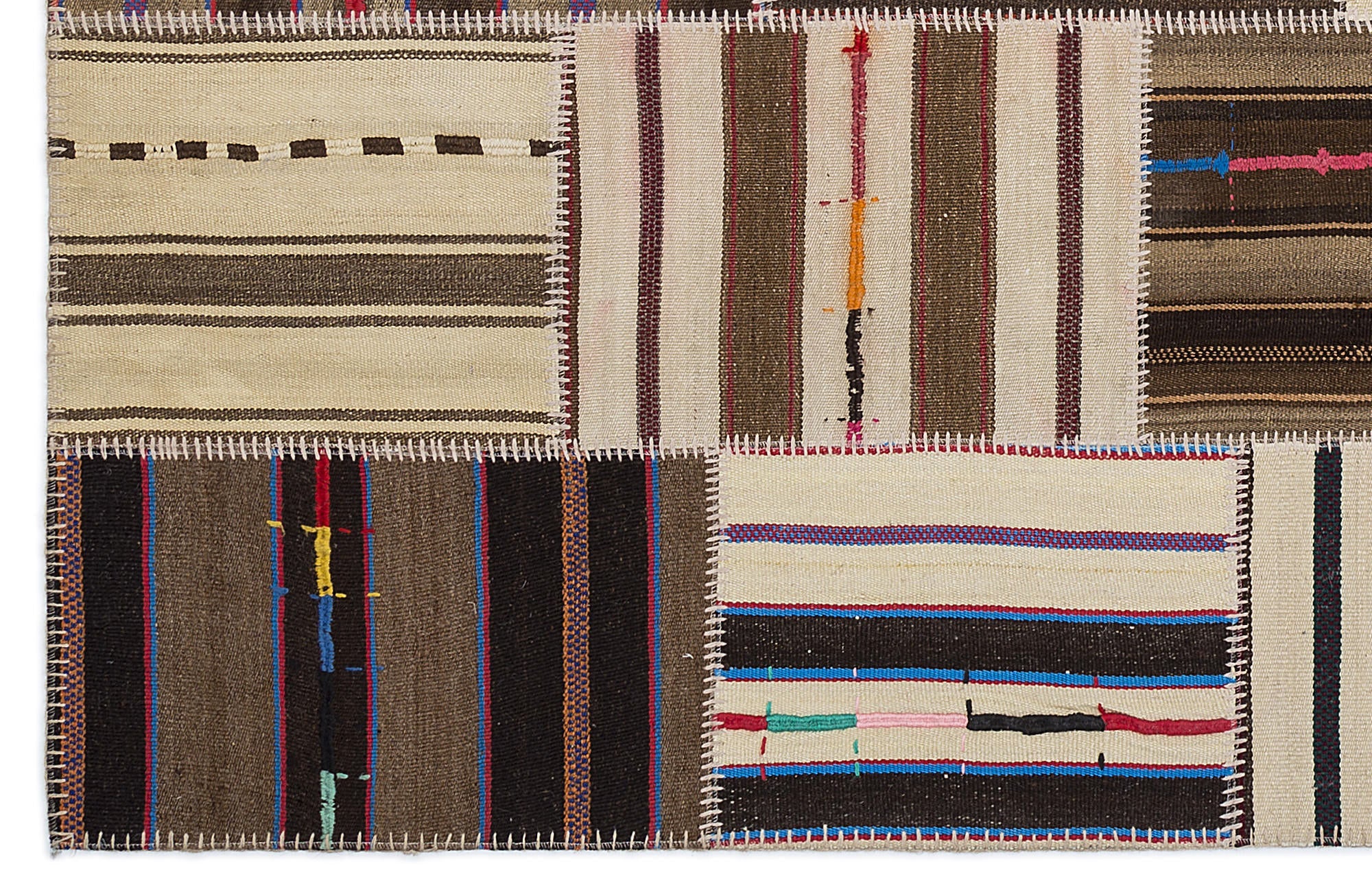 Teselya 2215 Beige Striped Wool Handmade Area Rug 5'3" x 7'7"