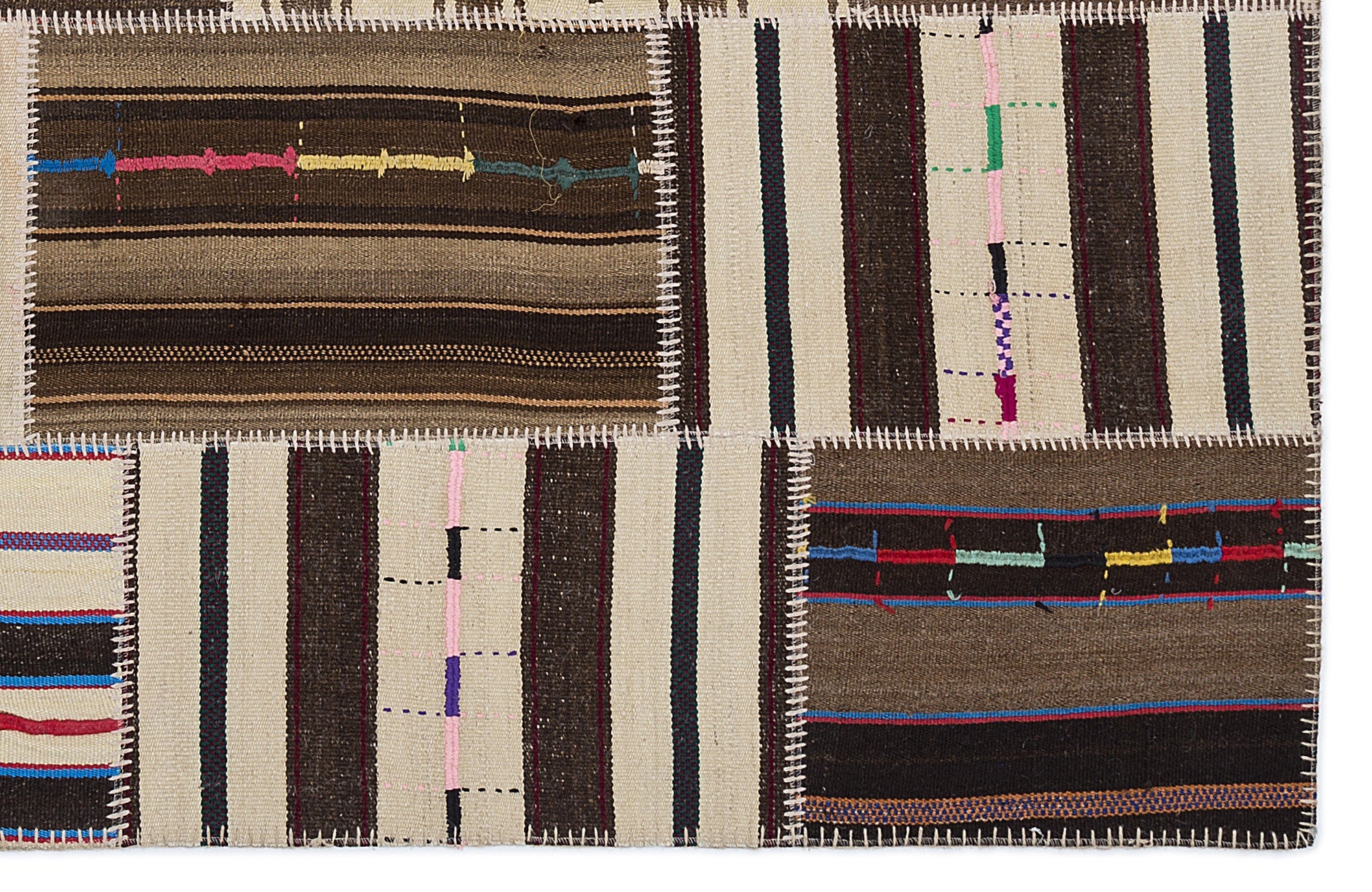 Teselya 2215 Beige Striped Wool Handmade Area Rug 5'3" x 7'7"