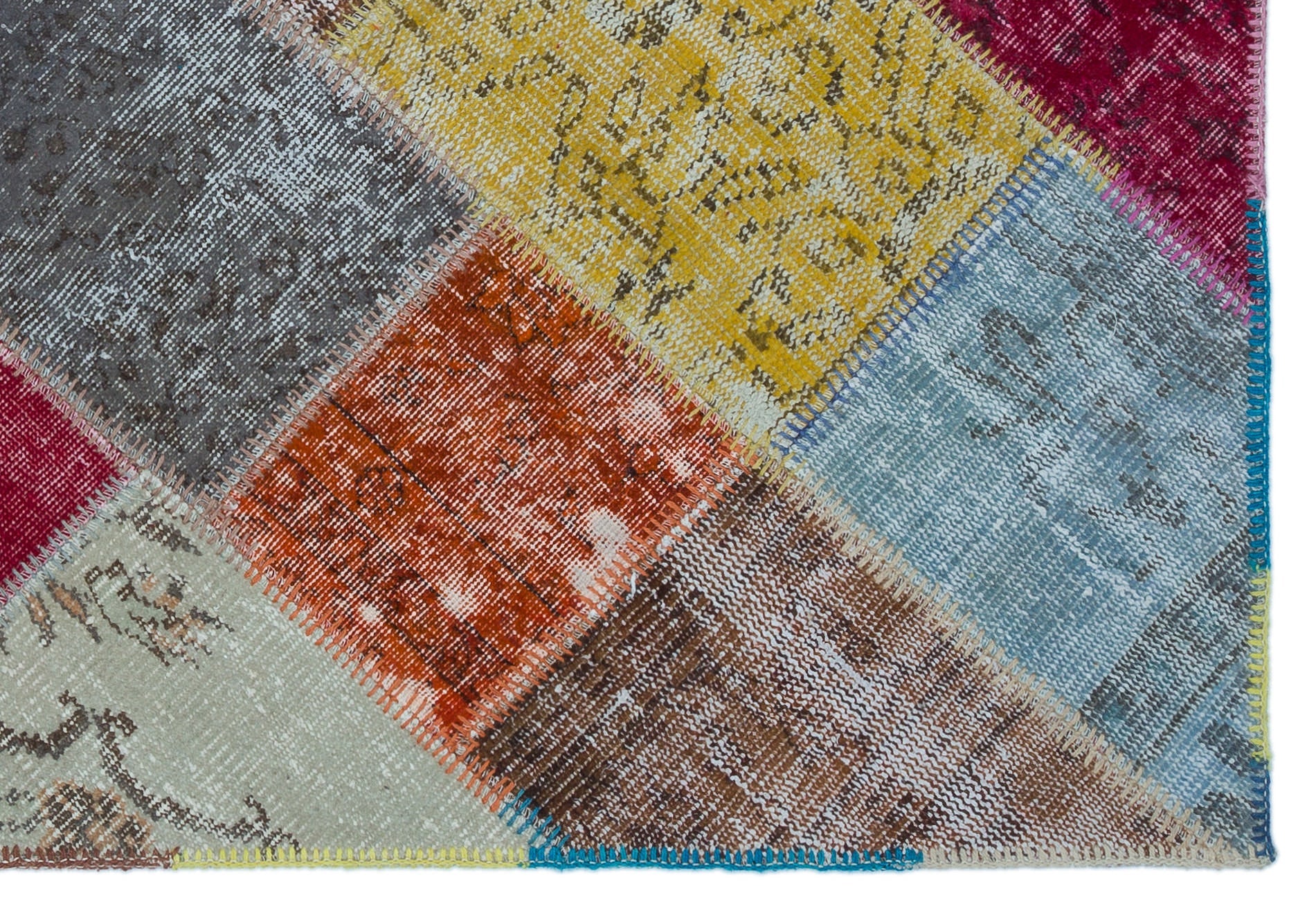 Iskece 22165 Beige Patchwork Wool Handmade Area Rug 3'11" x 5'11"