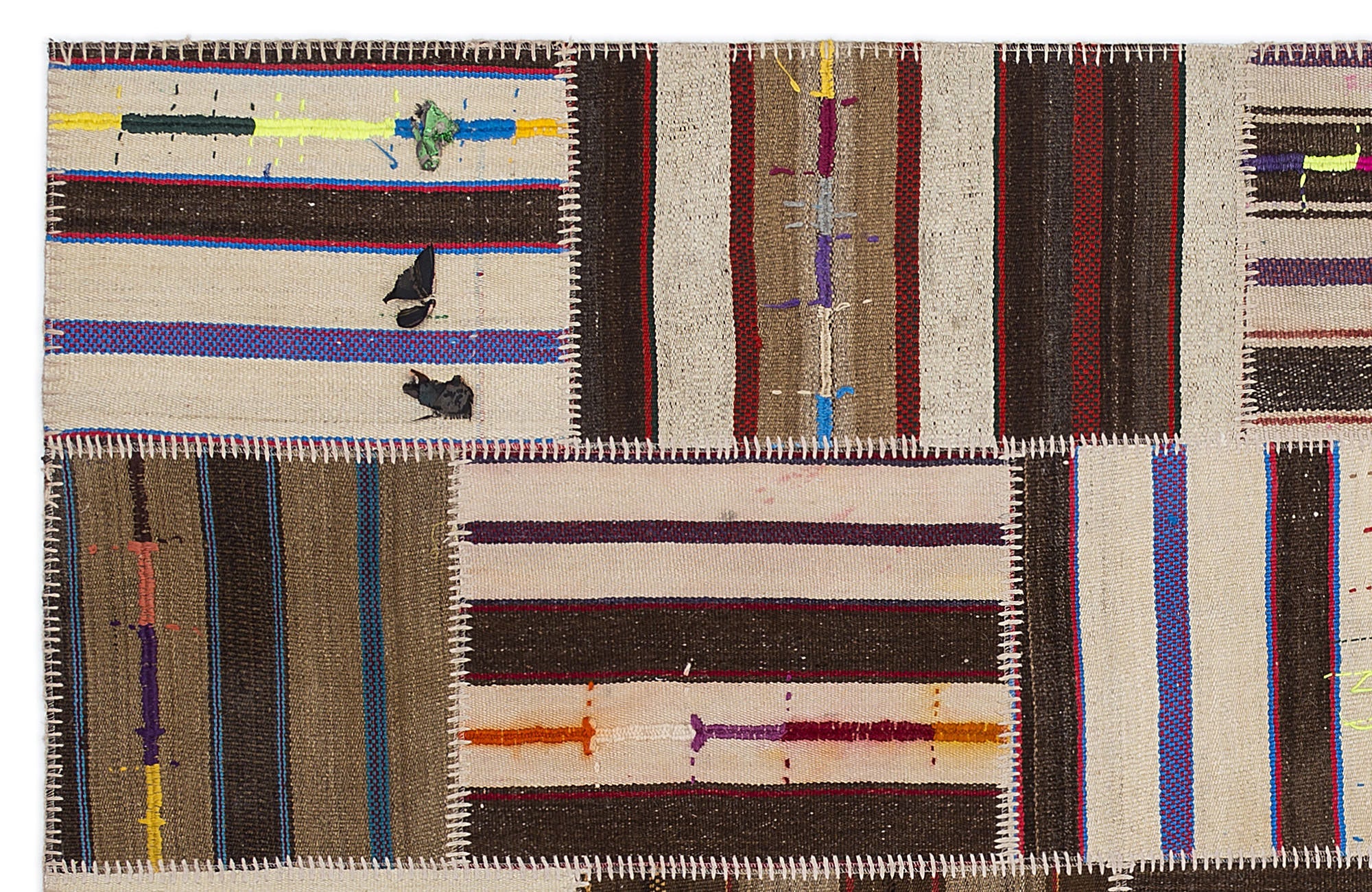 Teselya 2216 Beige Striped Wool Handmade Area Rug 5'3" x 7'7"