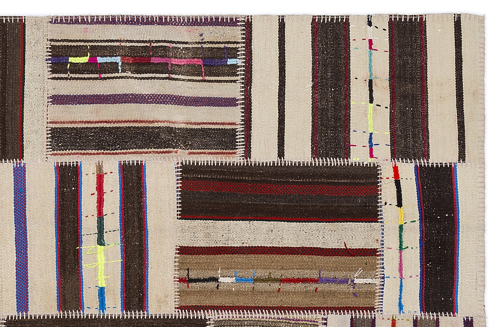 Teselya 2216 Beige Striped Wool Handmade Area Rug 5'3" x 7'7"