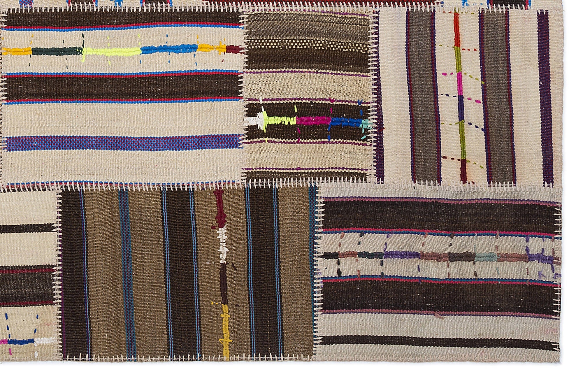 Teselya 2216 Beige Striped Wool Handmade Area Rug 5'3" x 7'7"