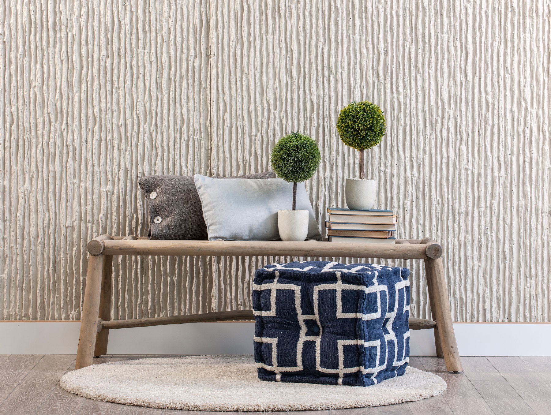 Modern Round Shaggy Rug - Beige Soft Textured Carpet With Anti Slip, Easy Clean