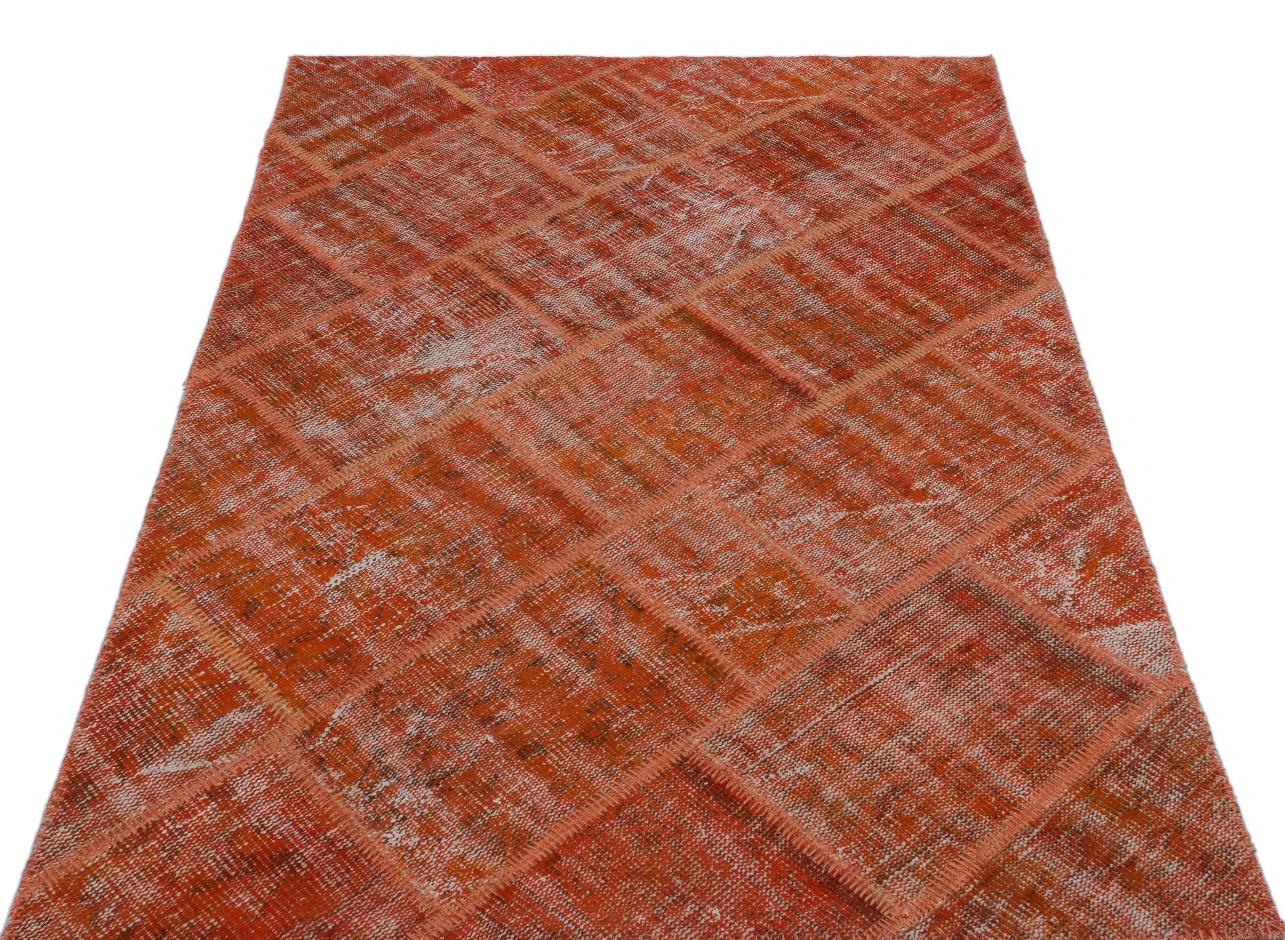 Iskece 22177 Orange Vintage Wool Handmade Area Rug 3'11" x 5'11"