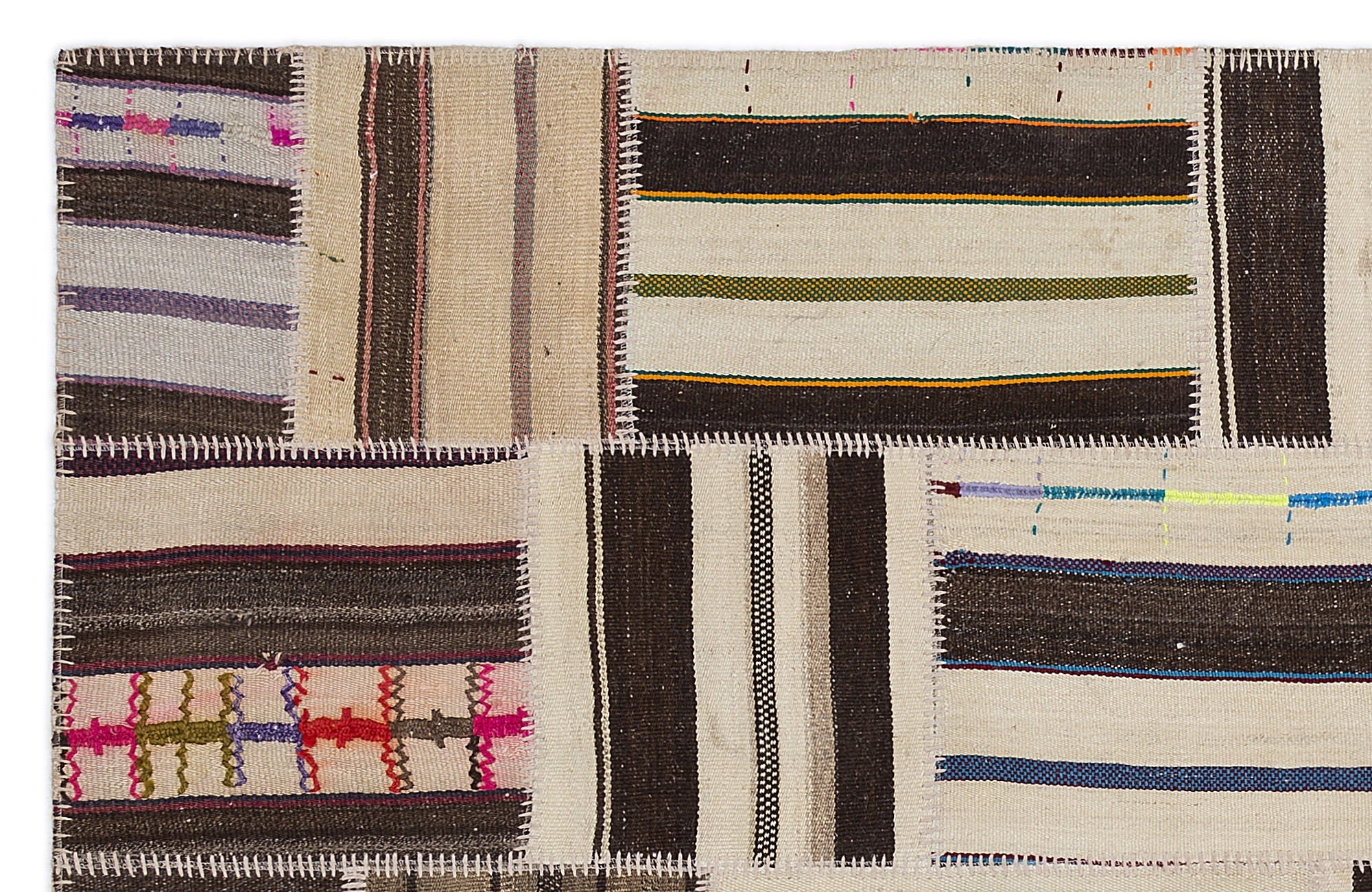 Teselya 2217 Beige Striped Wool Handmade Area Rug 5'3" x 7'7"