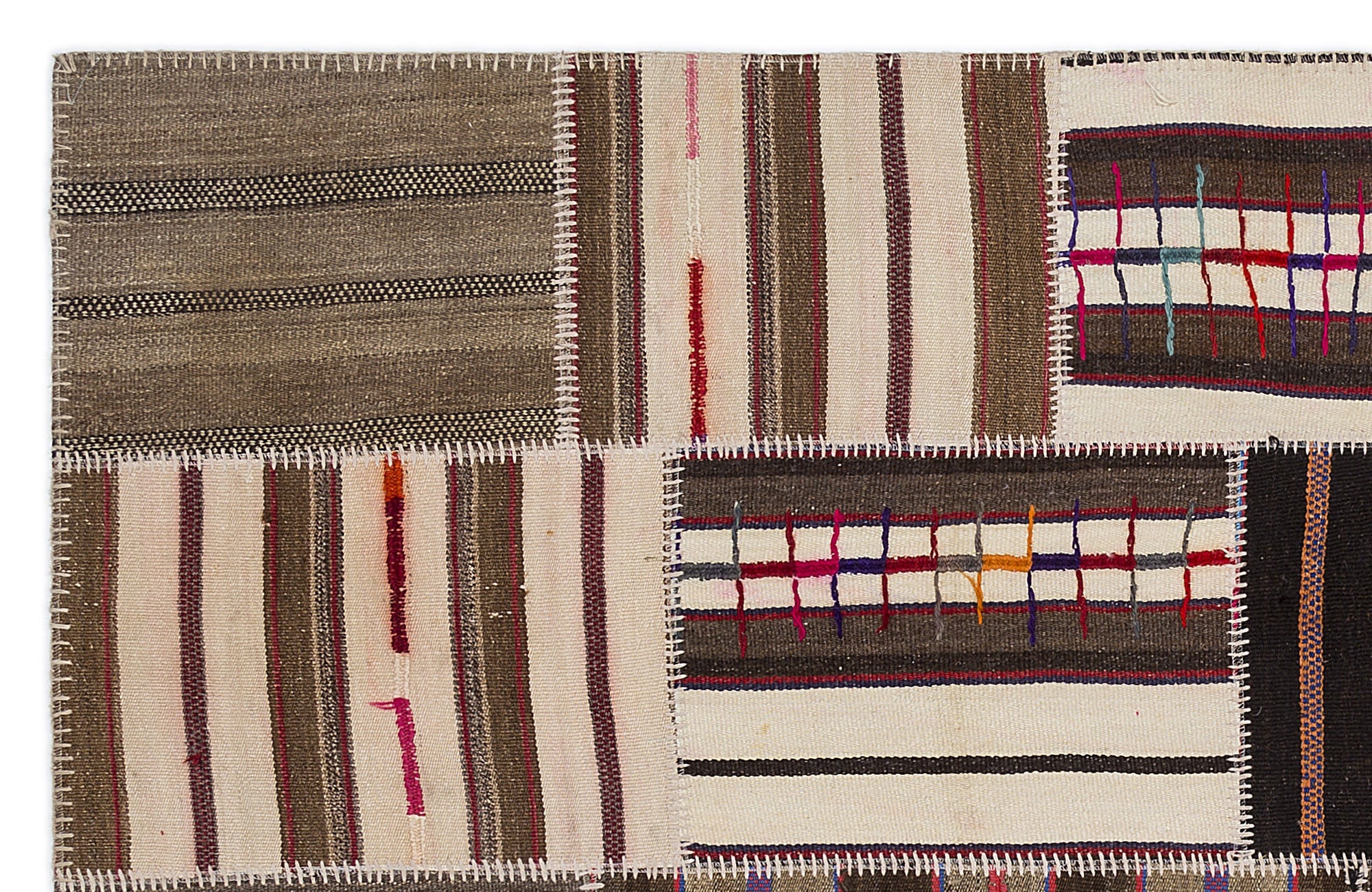 Teselya 2218 Beige Striped Wool Handmade Area Rug 5'3" x 7'7"
