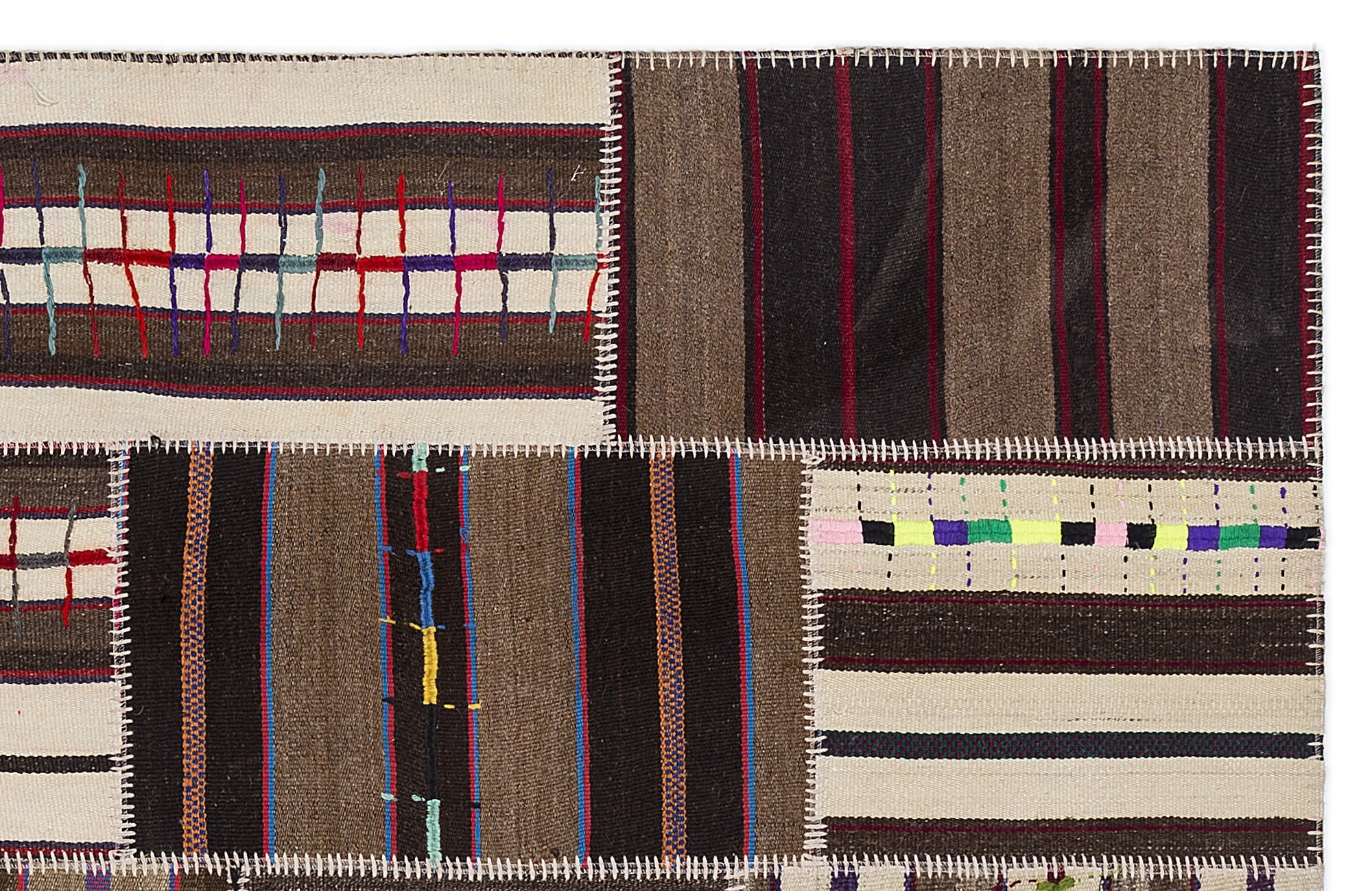 Teselya 2218 Beige Striped Wool Handmade Area Rug 5'3" x 7'7"