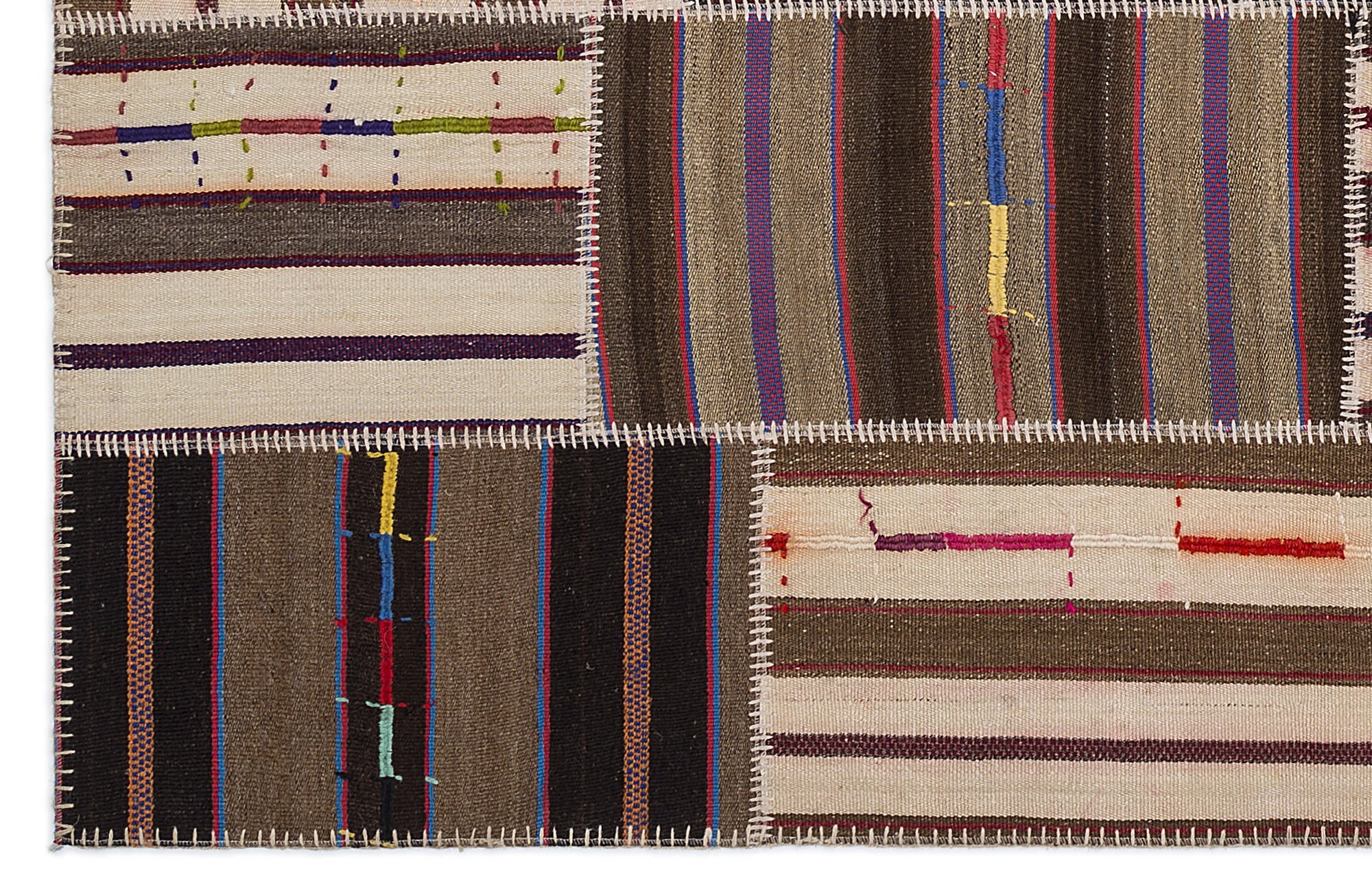 Teselya 2218 Beige Striped Wool Handmade Area Rug 5'3" x 7'7"