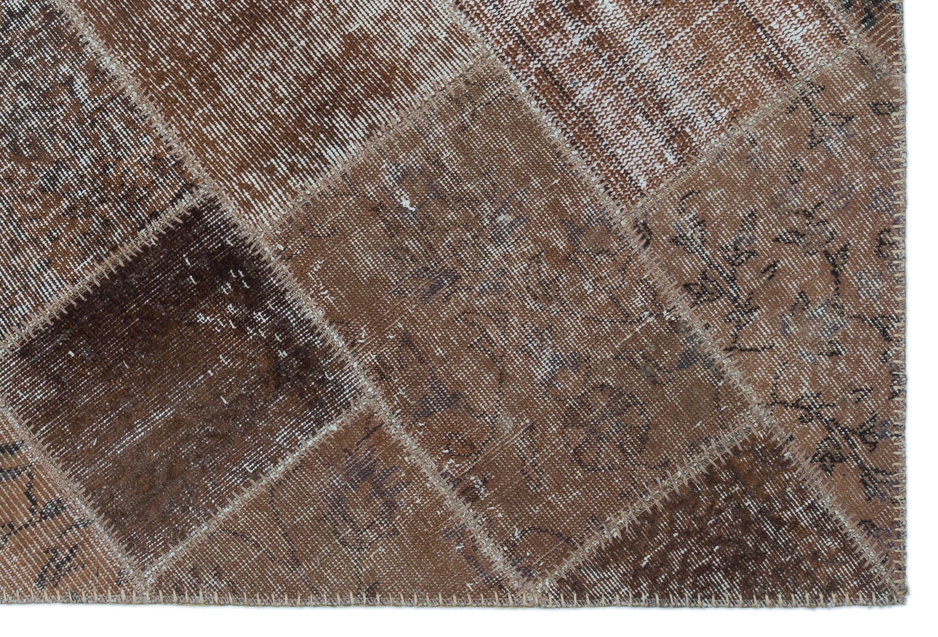 Iskece 22194 Brown Patchwork Wool Handmade Area Rug 3'11" x 5'11"