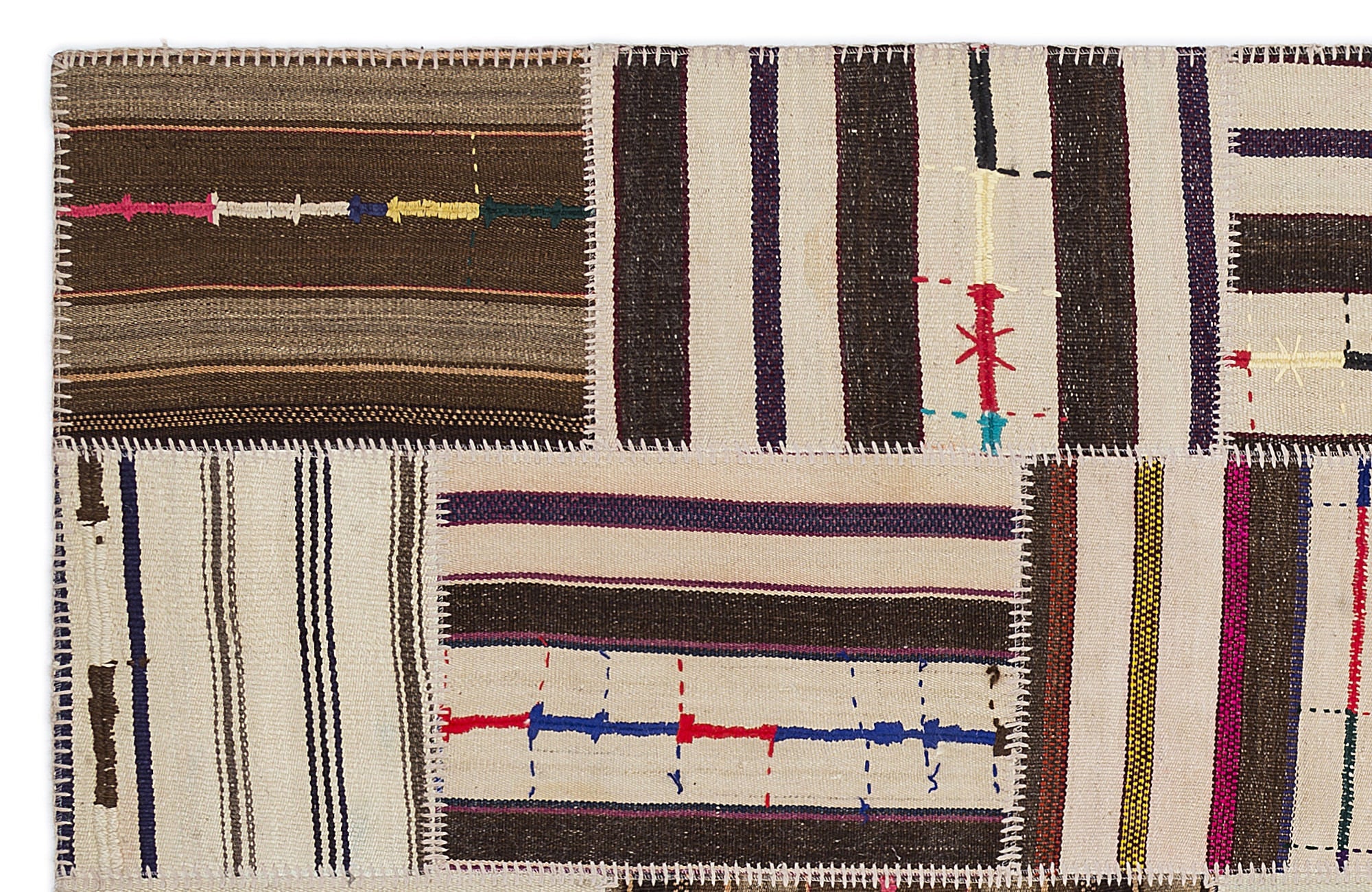 Teselya 2219 Beige Striped Wool Handmade Area Rug 5'3" x 7'7"