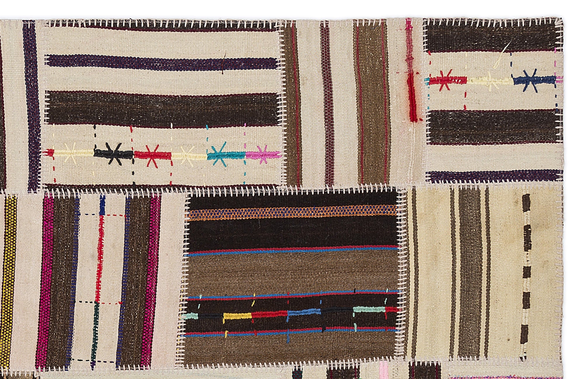Teselya 2219 Beige Striped Wool Handmade Area Rug 5'3" x 7'7"