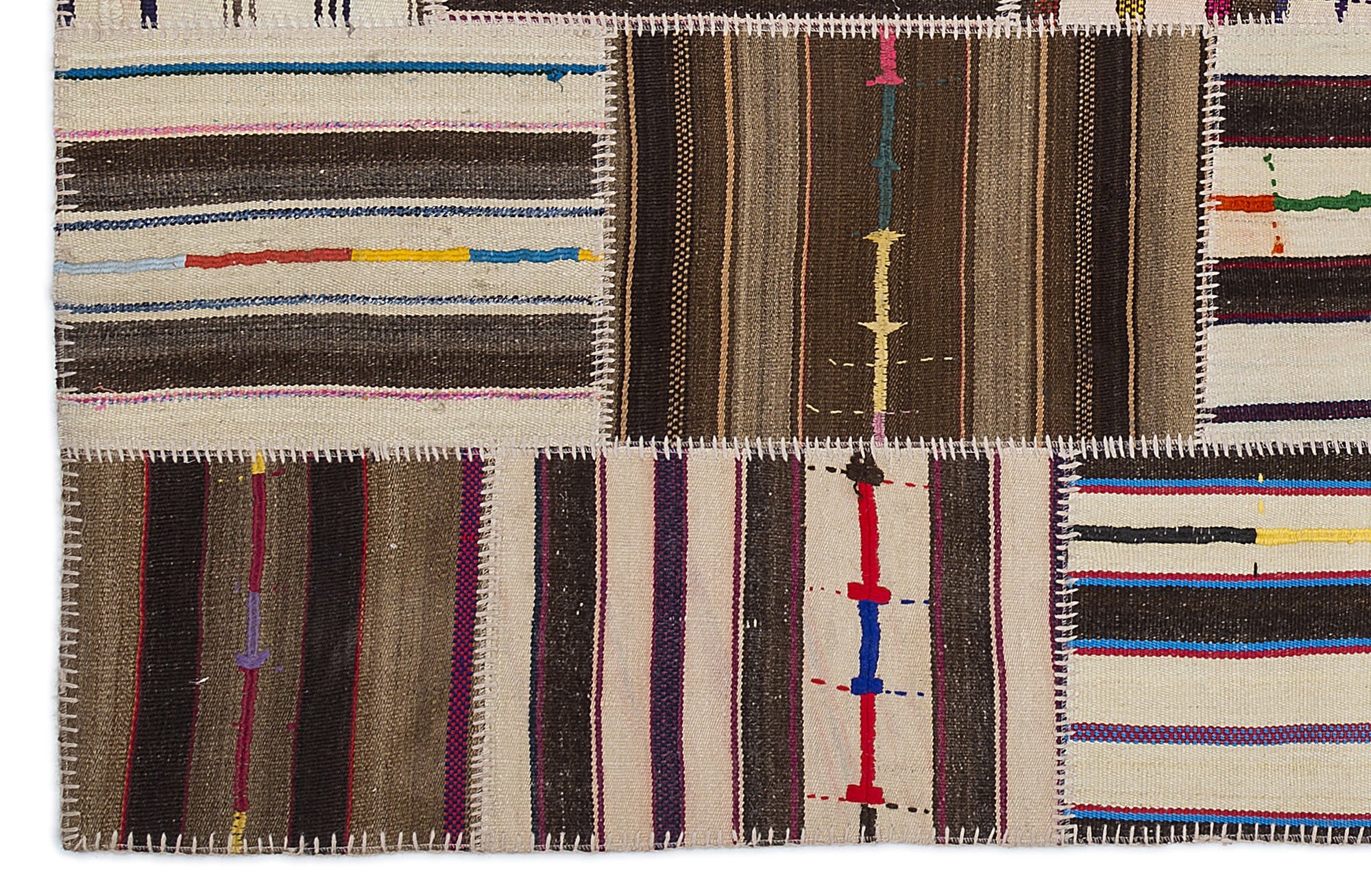Teselya 2219 Beige Striped Wool Handmade Area Rug 5'3" x 7'7"