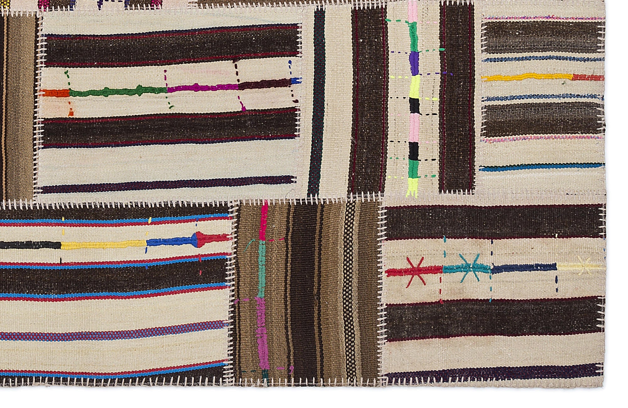 Teselya 2219 Beige Striped Wool Handmade Area Rug 5'3" x 7'7"