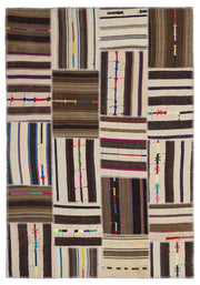 Teselya 2219 Beige Striped Wool Handmade Area Rug 5'3" x 7'7"