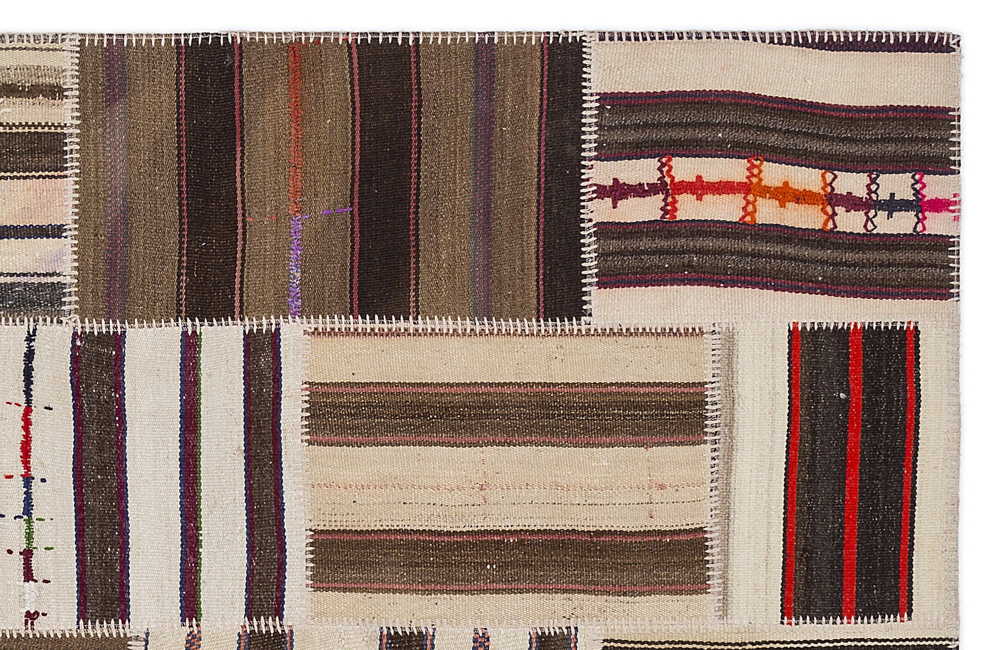 Teselya 2220 Brown Striped Wool Handmade Area Rug 5'3" x 7'7"