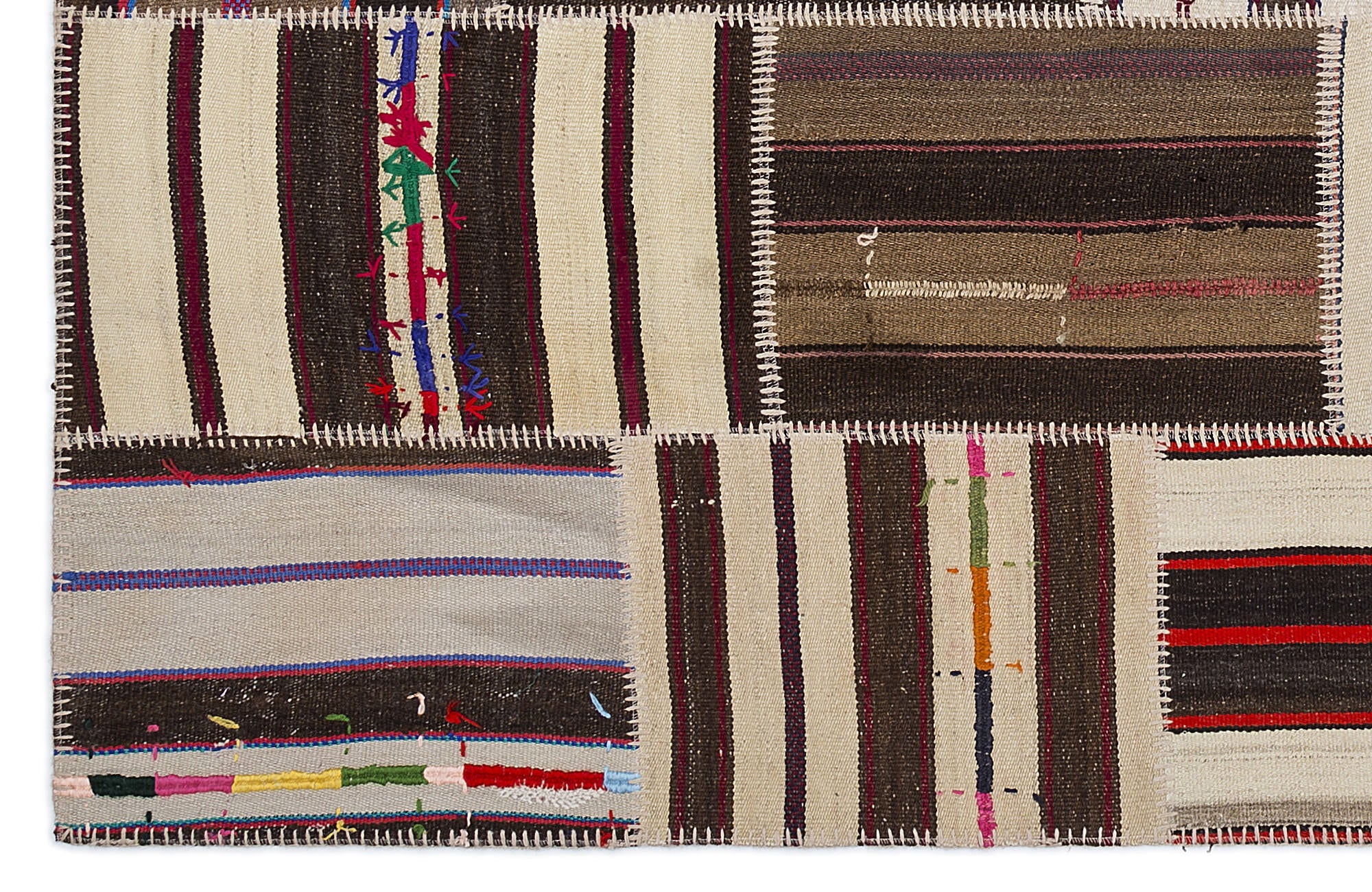 Teselya 2220 Brown Striped Wool Handmade Area Rug 5'3" x 7'7"