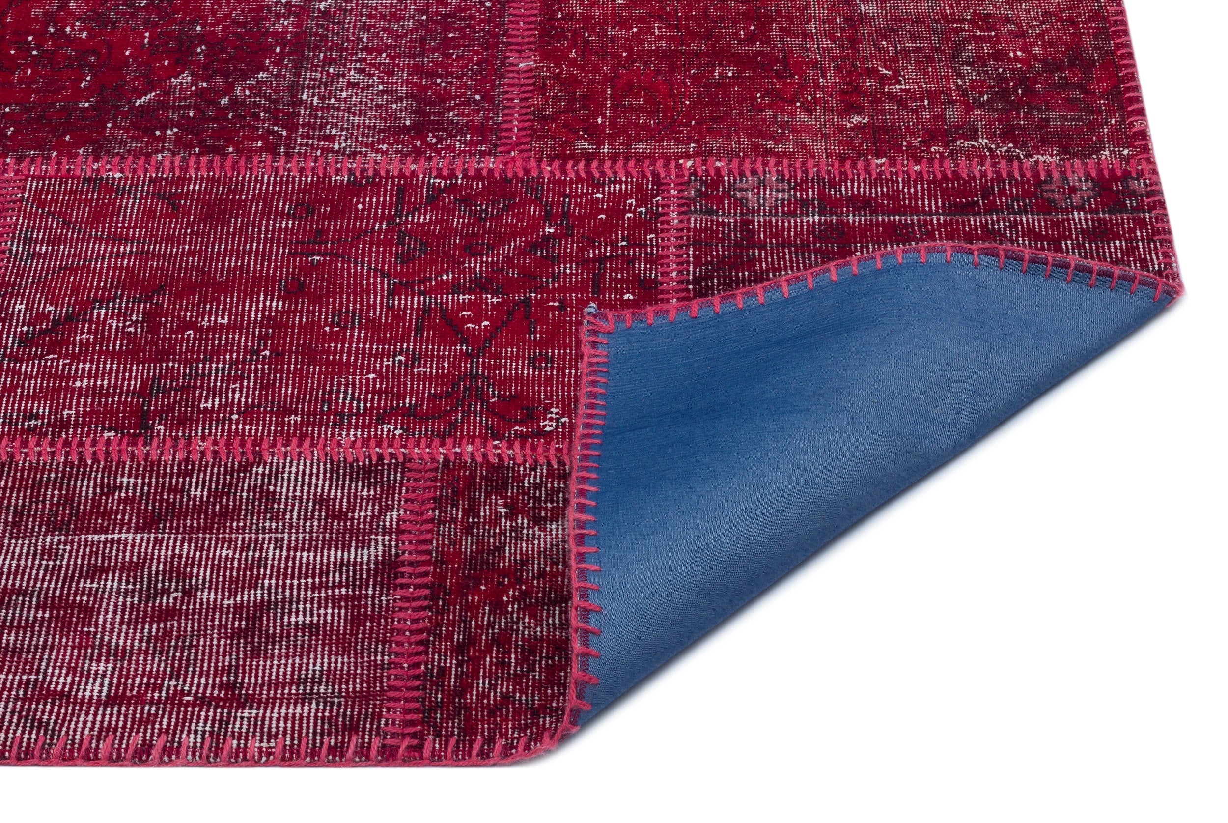 Iskece 22217 Red Patchwork Wool Handmade Area Rug 3'11" x 5'11"