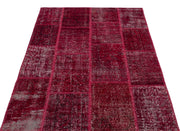 Iskece 22217 Red Patchwork Wool Handmade Area Rug 3'11" x 5'11"