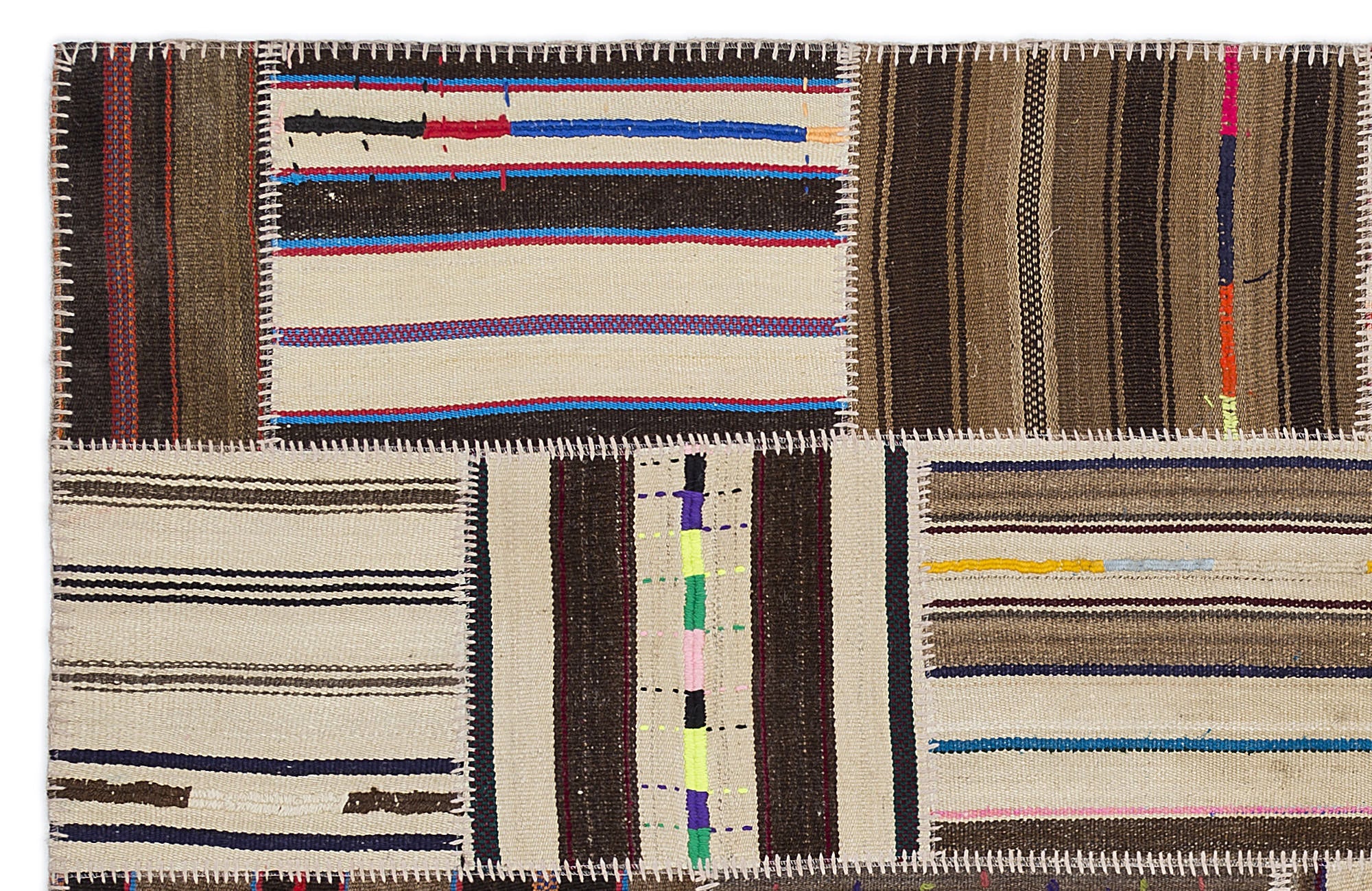 Teselya 2221 Beige Striped Wool Handmade Area Rug 5'3" x 7'7"