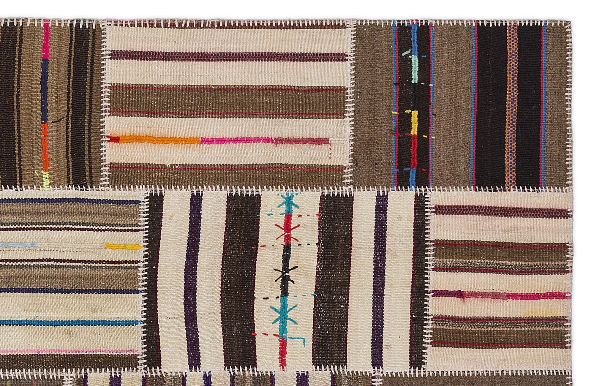 Teselya 2221 Beige Striped Wool Handmade Area Rug 5'3" x 7'7"