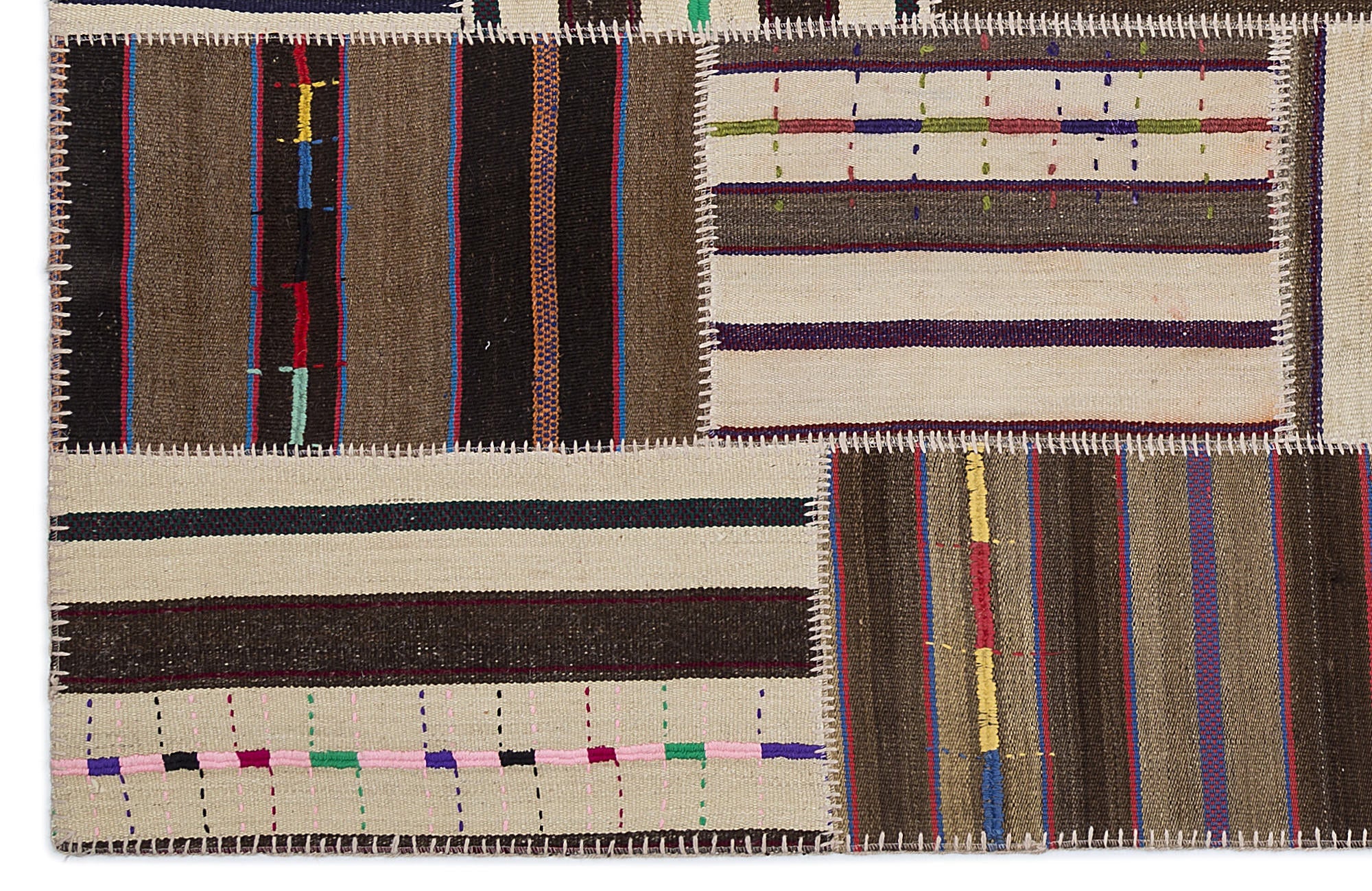 Teselya 2221 Beige Striped Wool Handmade Area Rug 5'3" x 7'7"